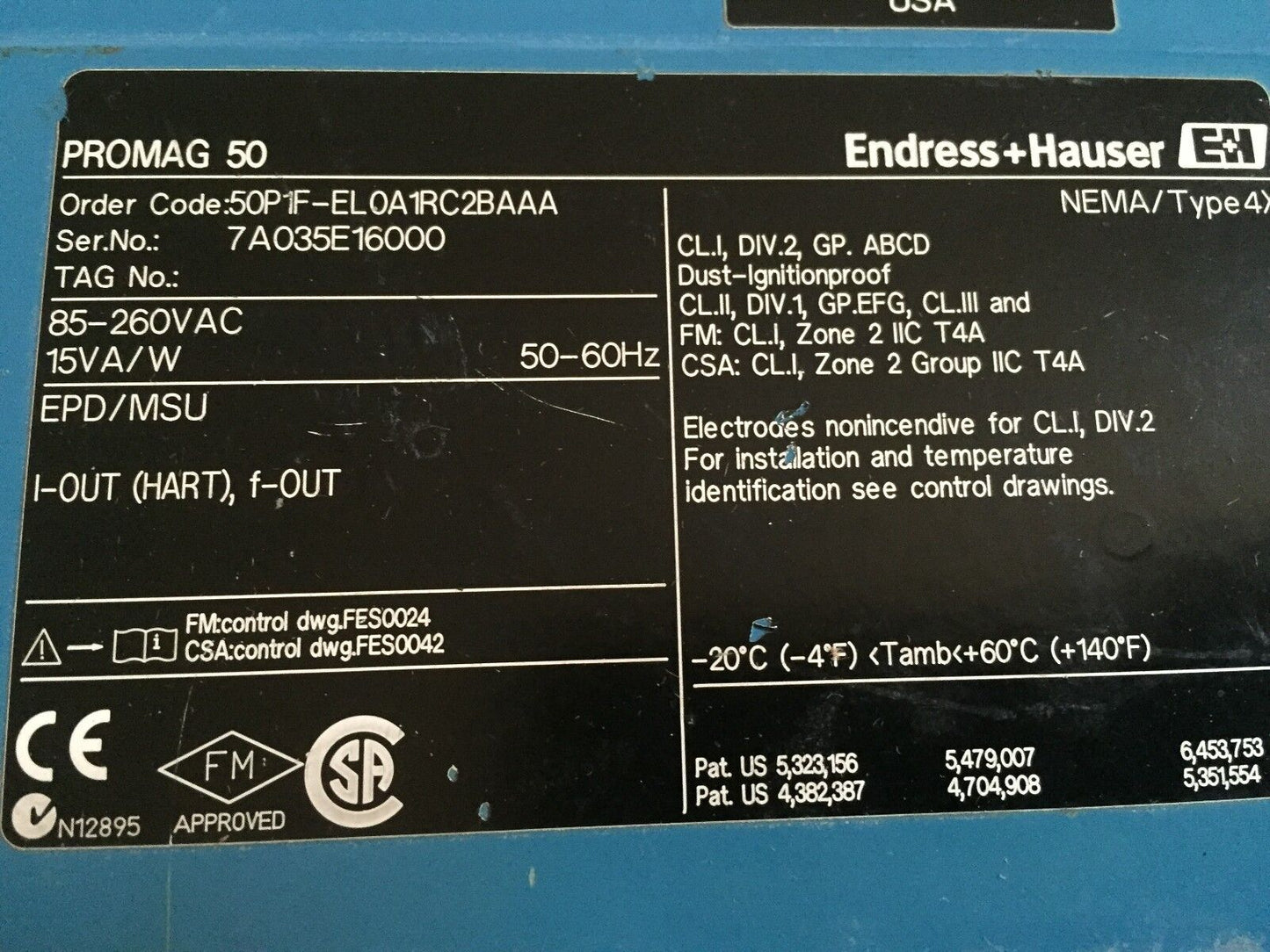 Endress & Hauser 50P1f-El0a1rc2baaa Flowmeter Promag 50, Fit-568,Bh