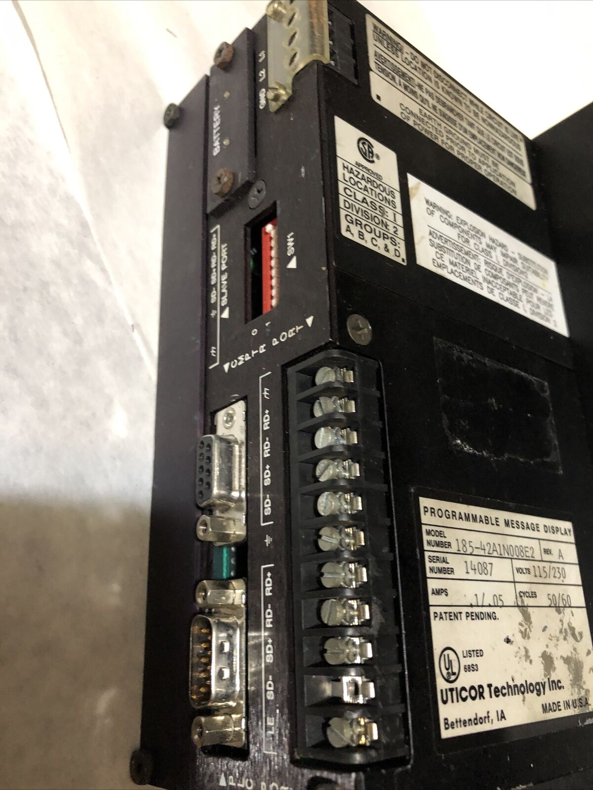 Uticor 185-42A1n008e2 Operator Interface Panel, 115/230 Vac Pci 185,Bf