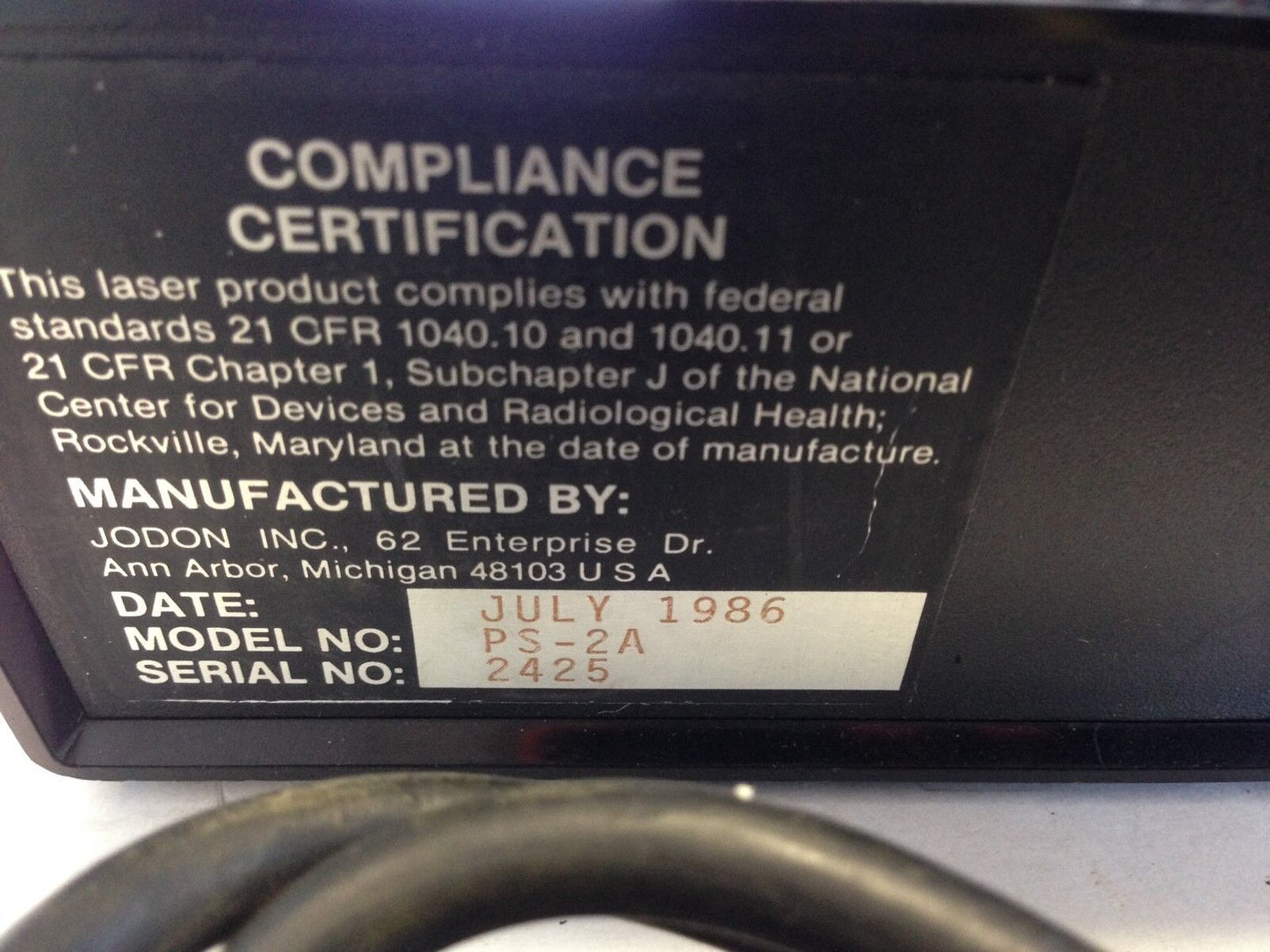 Jodon Laser Ps-2A Power Supply, 115 V, No Key,Fl