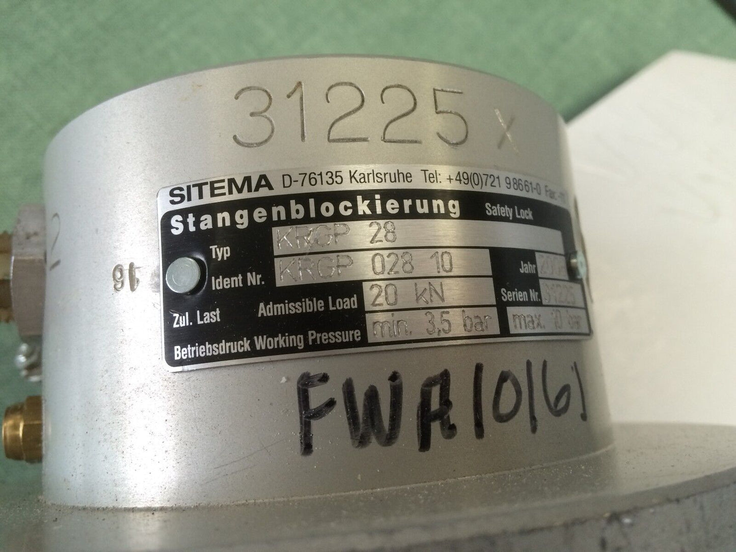 Sitema Krgp 28 Pneumatic Cylinder Rod Safety Lock,Bore:1",37095,Krgp 28 20,Sb,Bt