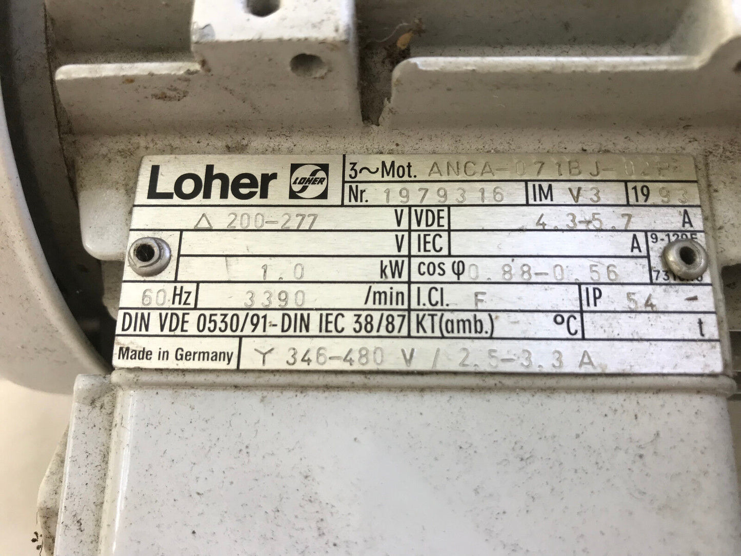 Loher Anca-071Bj-02P,1979316 Im V3 Vde 4.3-5.7 A 200-277 V Electric Motor,Tg