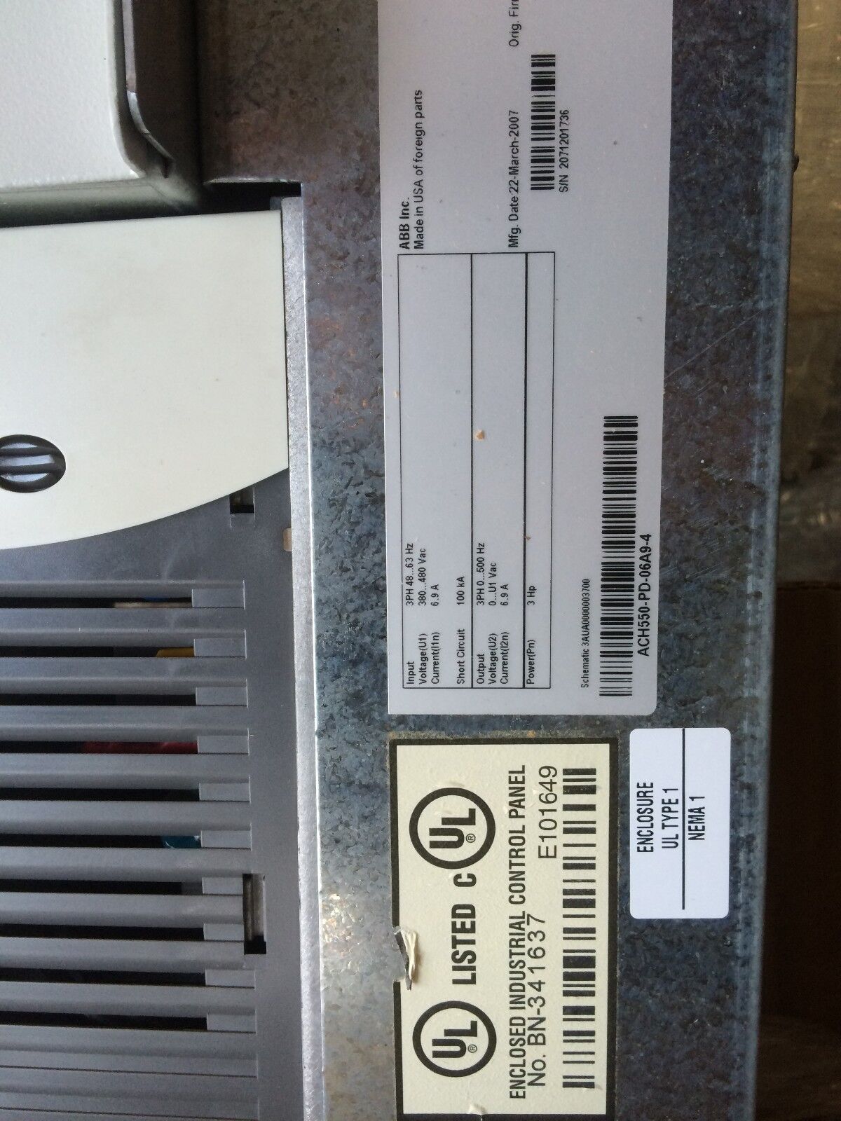 New Asea Brown Boveri Drive 3Hp 6.9A 380-480V 2.2Kw Ach550-Pd-06A9-4,Abb Hvac,Bu