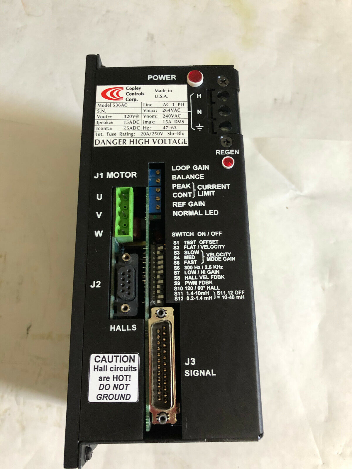 Copley Controls 536Ac Servo Drive/Amplifier 240Vac 1Ph,15A Rms 47-63,Ap
