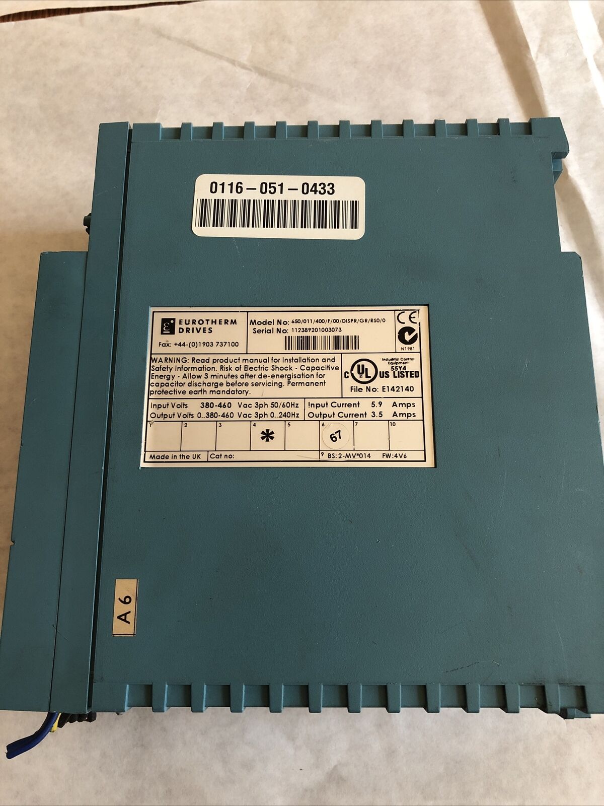Eurotherm 650/011/400/F/00/Dispr/Gr/Rso/0 Drive,650 Series 380-460Vac,Bb