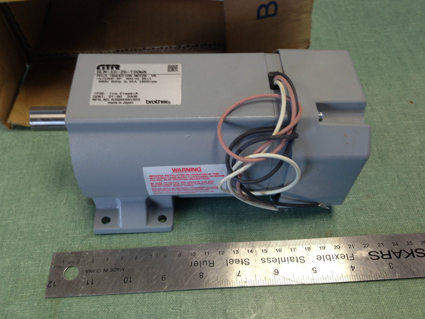 Brother Gtr Glm-15-25-T90wx Induction Gear Motor,1/10Hp,3-Ph,Ratio 25:1,Ha,Ae
