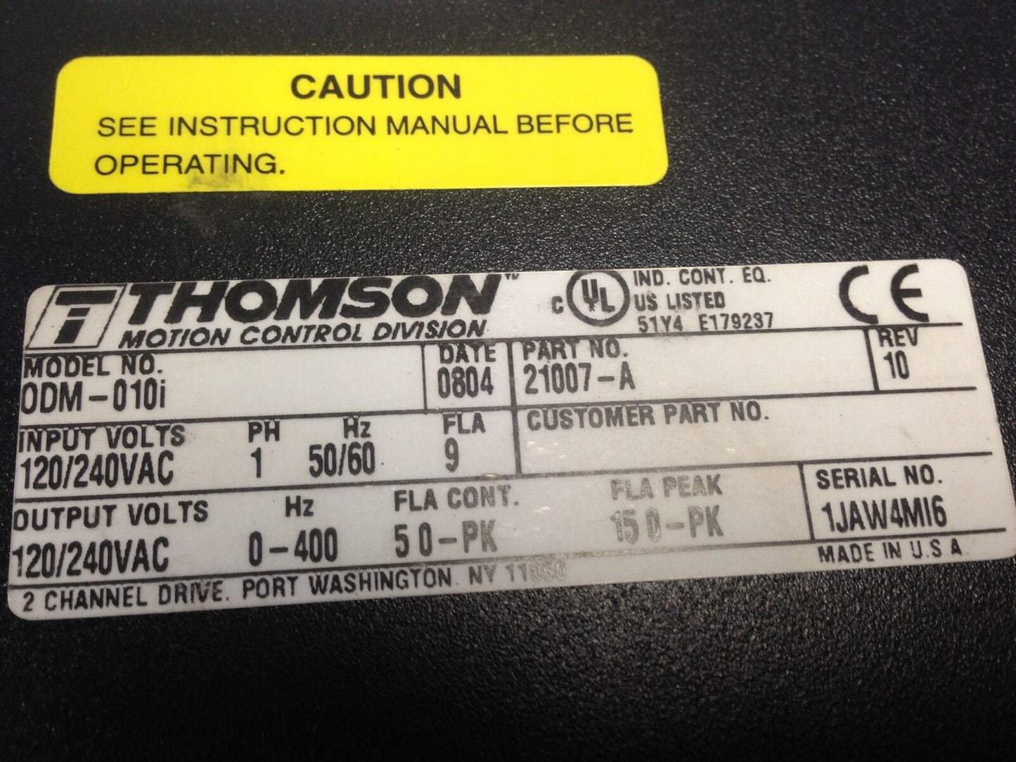 New Thomson Odm-010I Omnidrive Servo Drive,1 Phase,120/240 Vac,15 Amp,Odm-010,Fc
