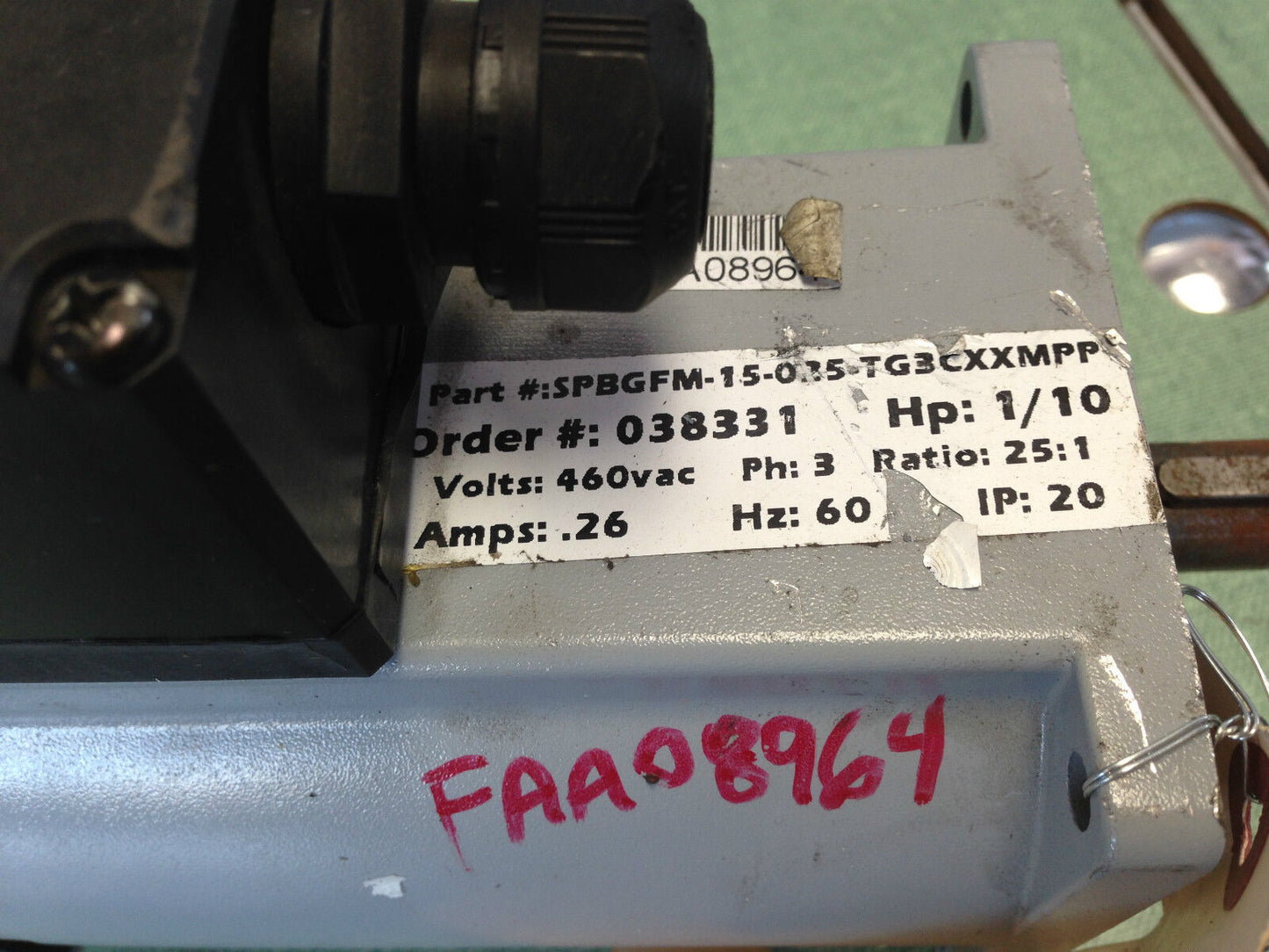 Induction Gear Motor Spbgfm-15-025-Tg3cxxmpp,3Ph 1/10Hp, Ratio 25:1, 460V,Aq
