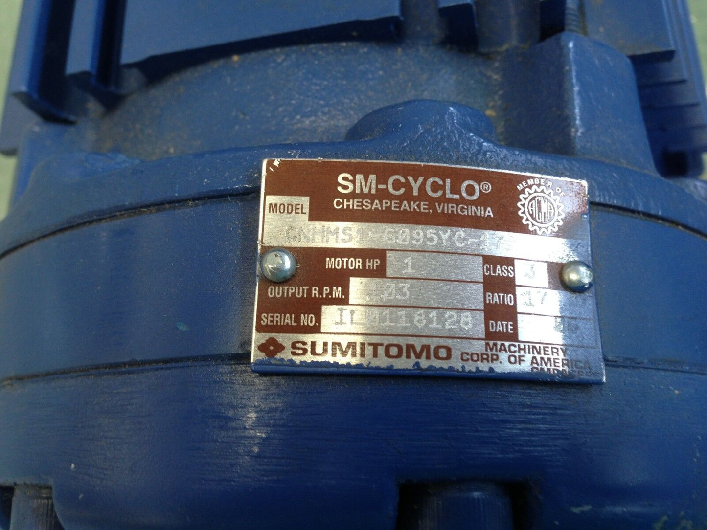 New Sumitomo Cnhms1-6095Yc-17,Tc-Fx Sm-Cyclo 6000 1Hp Induction Motor,Ta