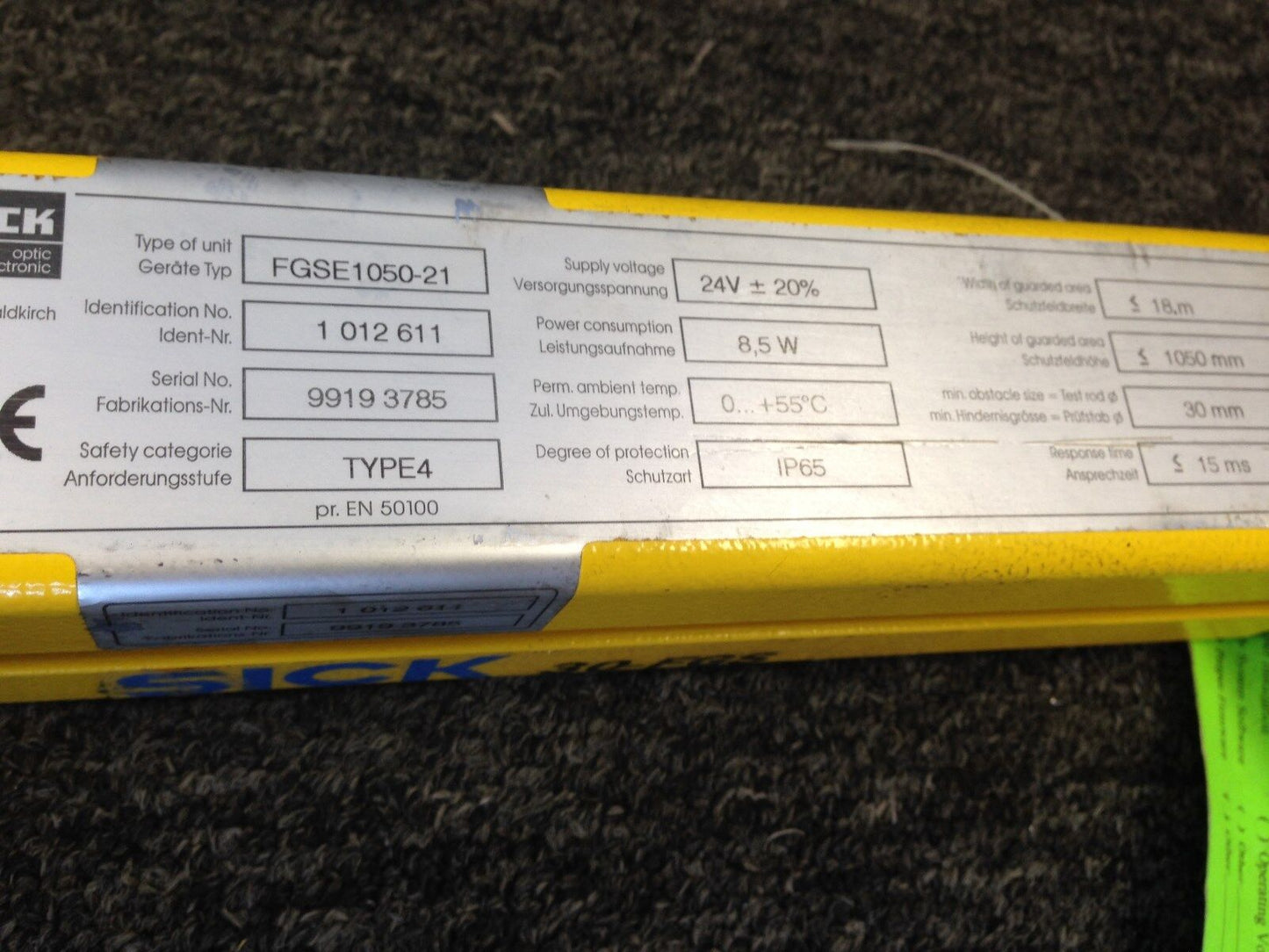Sick 30-Fgs Optic Fgse1050-21 Safety Light Curtain Emitter 1012611 Type4,Bd