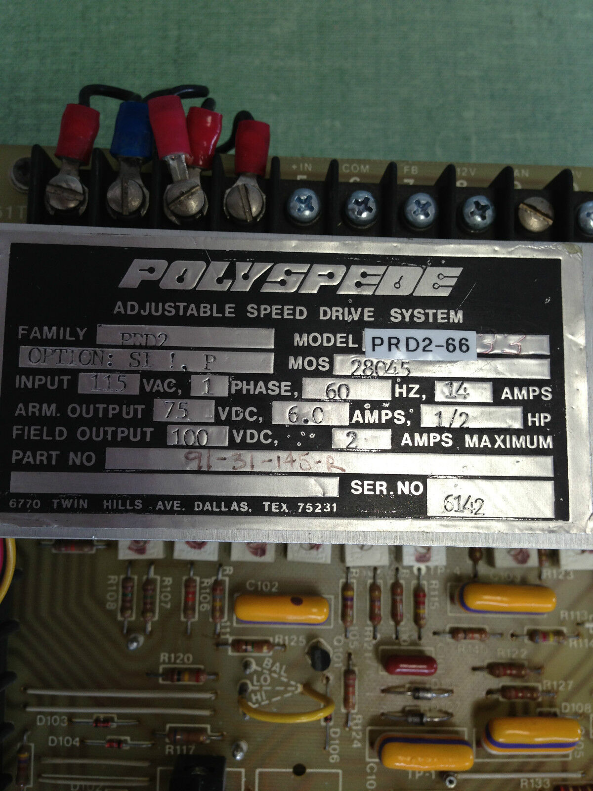Polyspede Prd2 Prd2-66 Ac Drive,Option Si-1 E1489-01,P,Isolator Card E1485-01,To