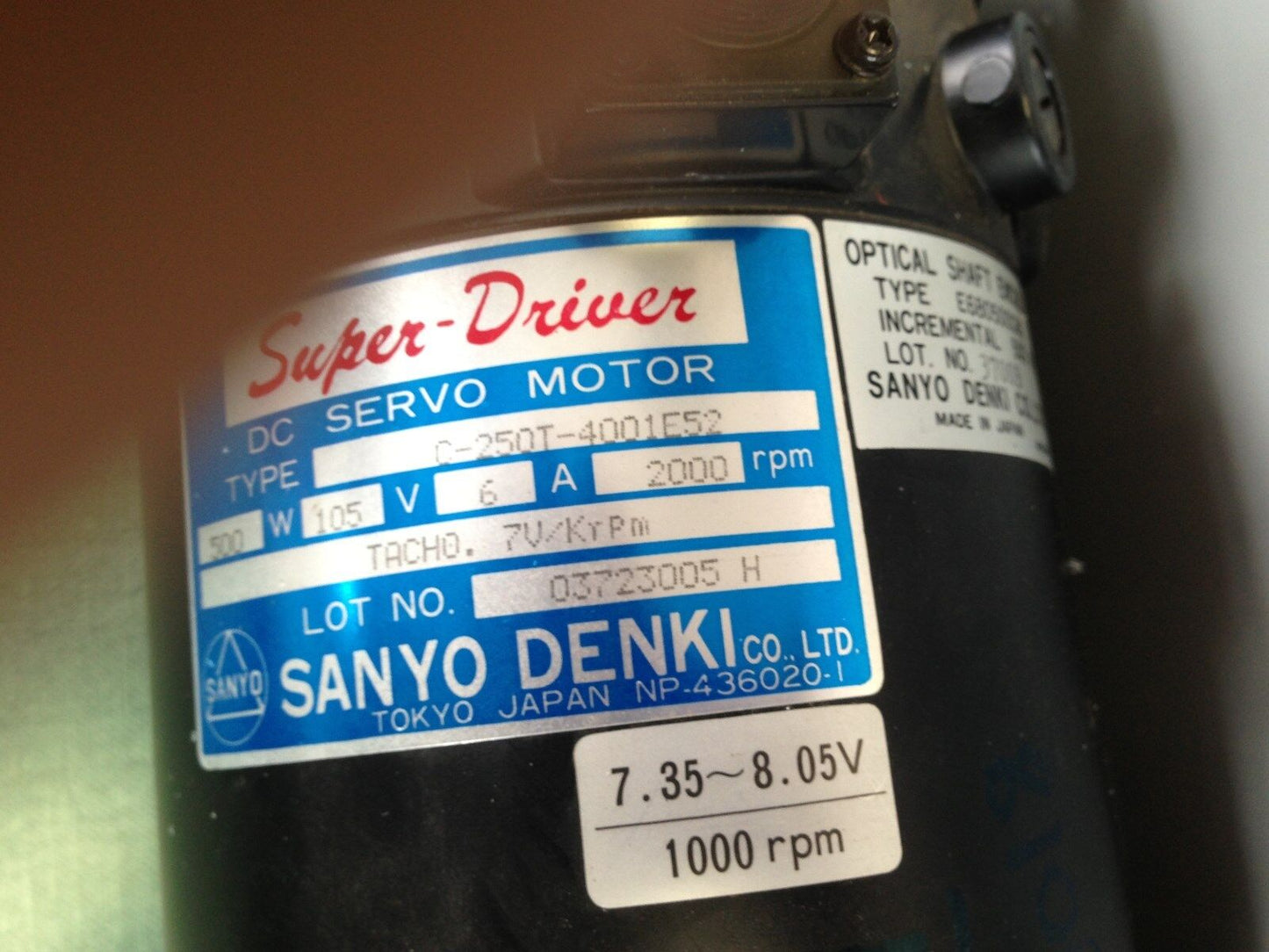 New Sanyo Denki C-250T-4001 E52 Super-Driver Dc Motor,2000Rpm,6A,105V,500W,Tg