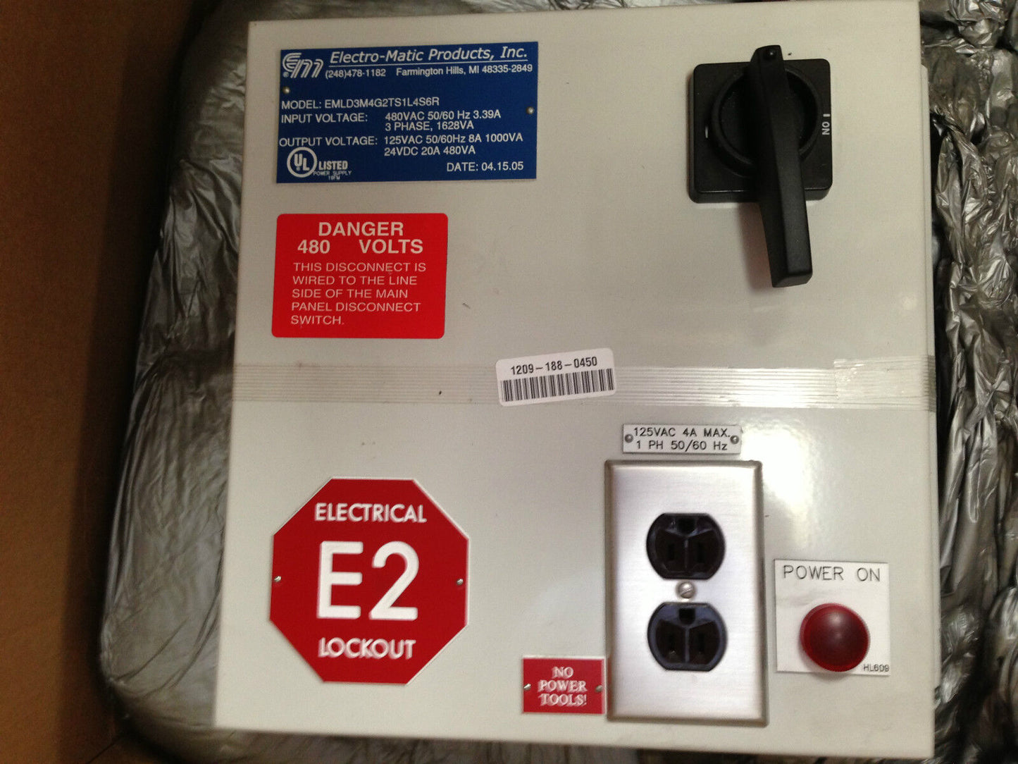 Electro-Matic Emld3m4g2ts1l4s6r Transformer Disconnect,Tb