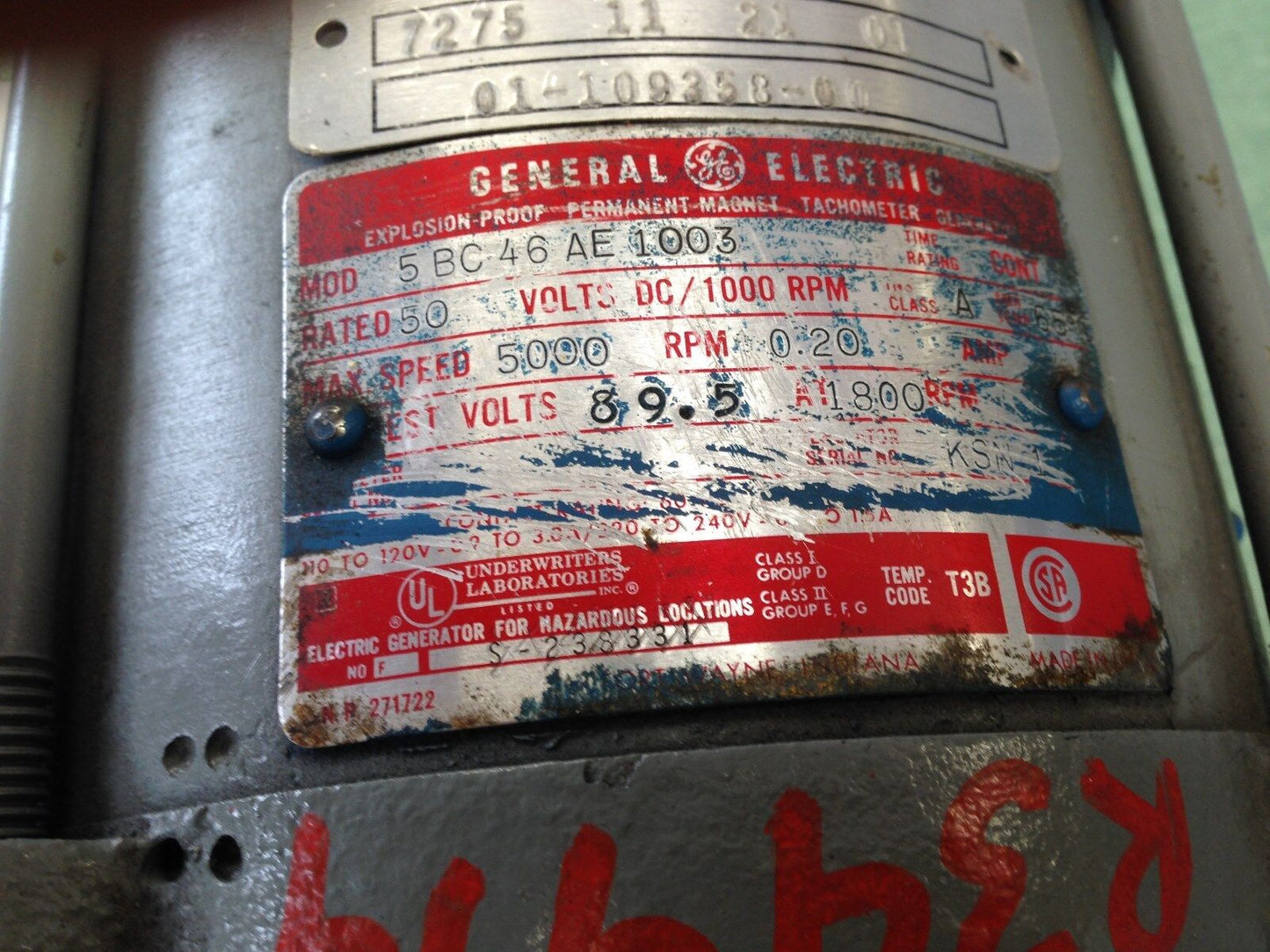Ge General Electric 5Bc46ae1003 Dc Motor, 89.5 Vdc,1800 Rpm,Av