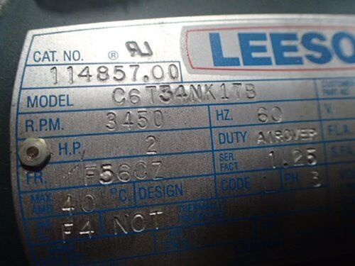 New Leeson C6t34nk17b Electric Motor 3450Rpm, 460V, 2Hp,Te,Bb
