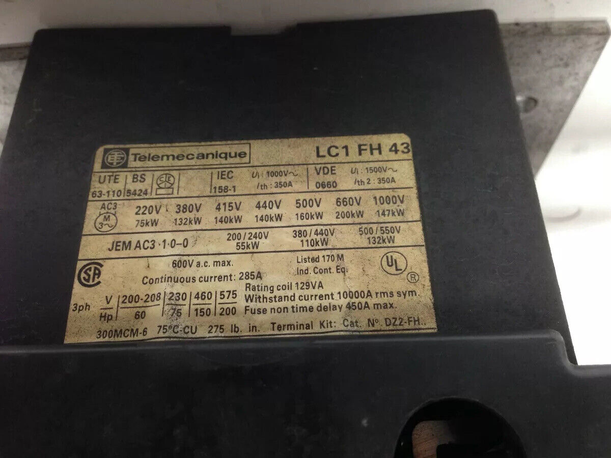 Telemecanique Lc1 Fh 43 Contactor, 200 Hp, 3 Phase, 600 Vac,Da