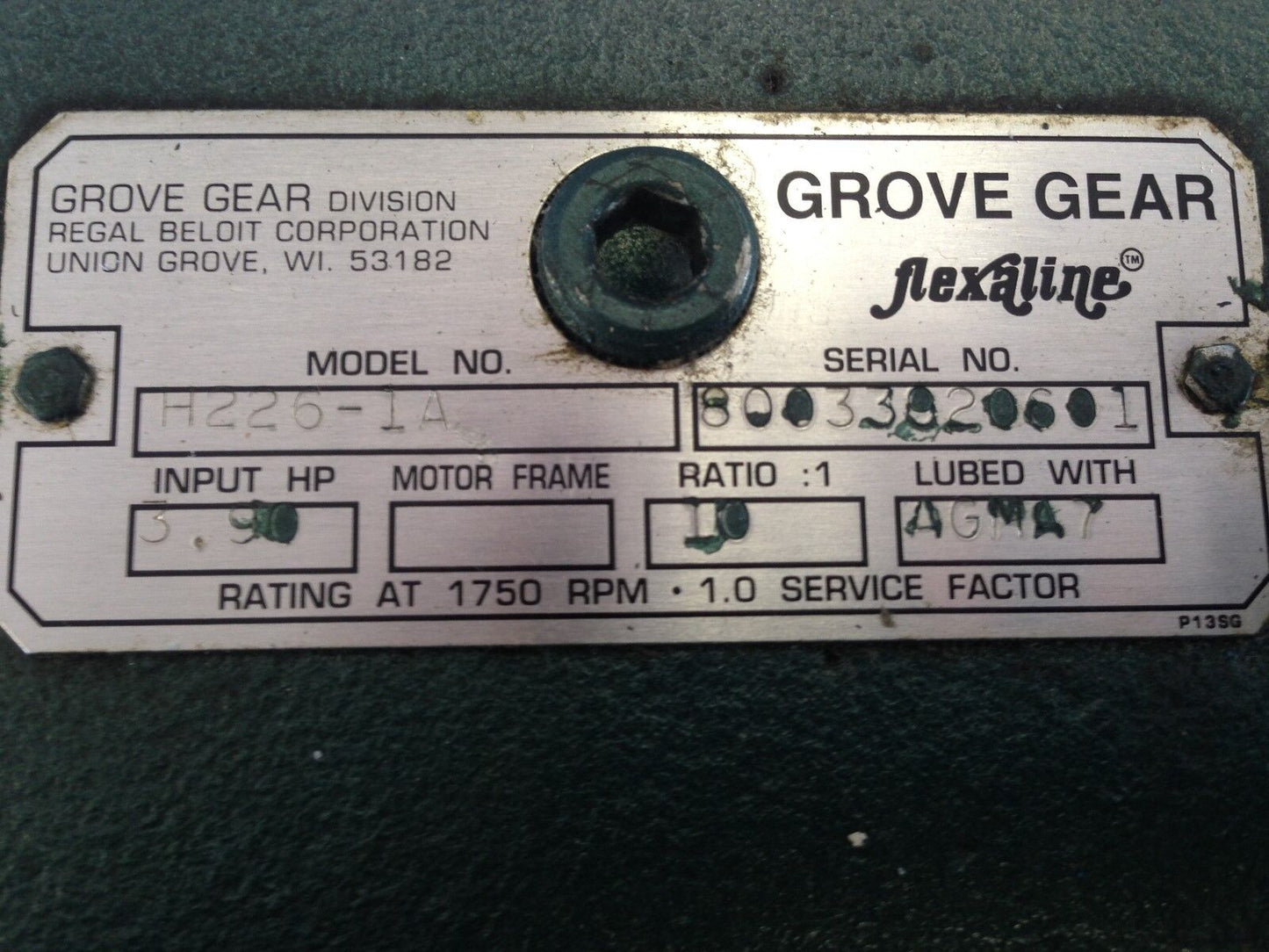 Grove Gear H226-1A Flexaline H226-Ia Gearbox,10:1-Ratio,3.9-Hp Agma7,H226-Ta,Sk