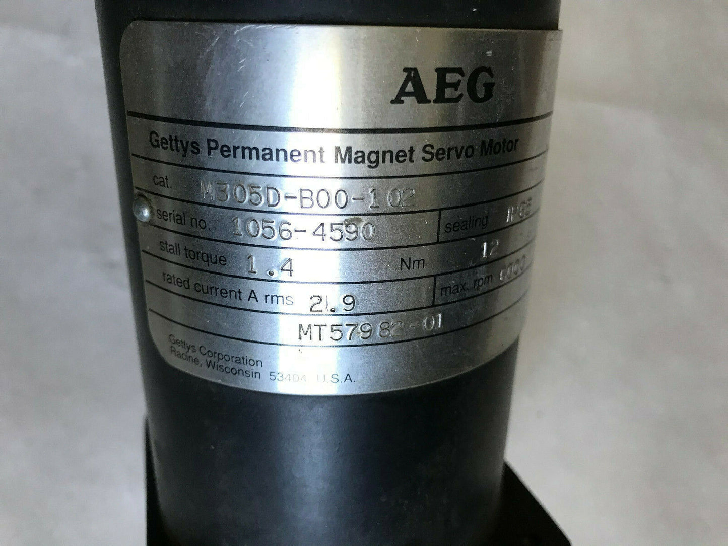 Aeg M305d-B00-102 Gettys Permanent Magnet Servo Motor,Mt57982-03,6000 Rpm,Th