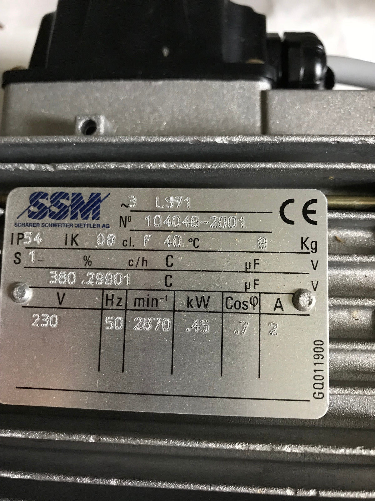 Ssm 3 Ls71 104049-2001 Scharer Schweiter Mettler Ag .45Kw 230V 2870Rpm Motor,Bh