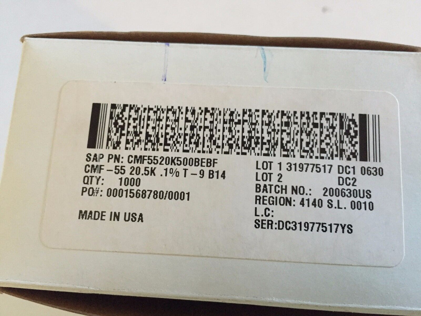 New Lot 1000 Dale Cmf5520k500bebf Resistor,Metal Film Cmf55-20.5K. 1%T9,Sb
