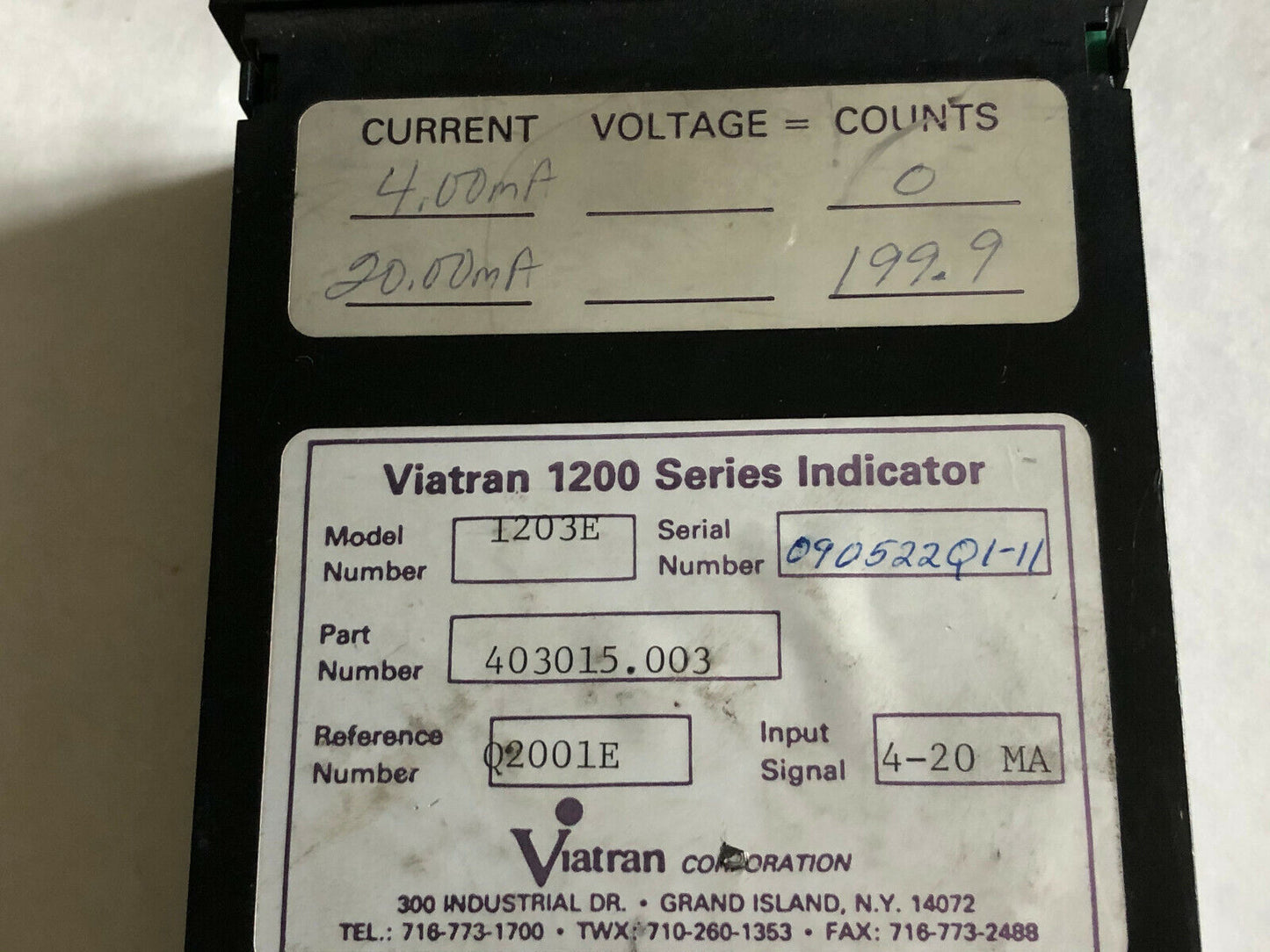 Viatran 1203E Indicator 4-20Ma / Model  403015.003, Cg