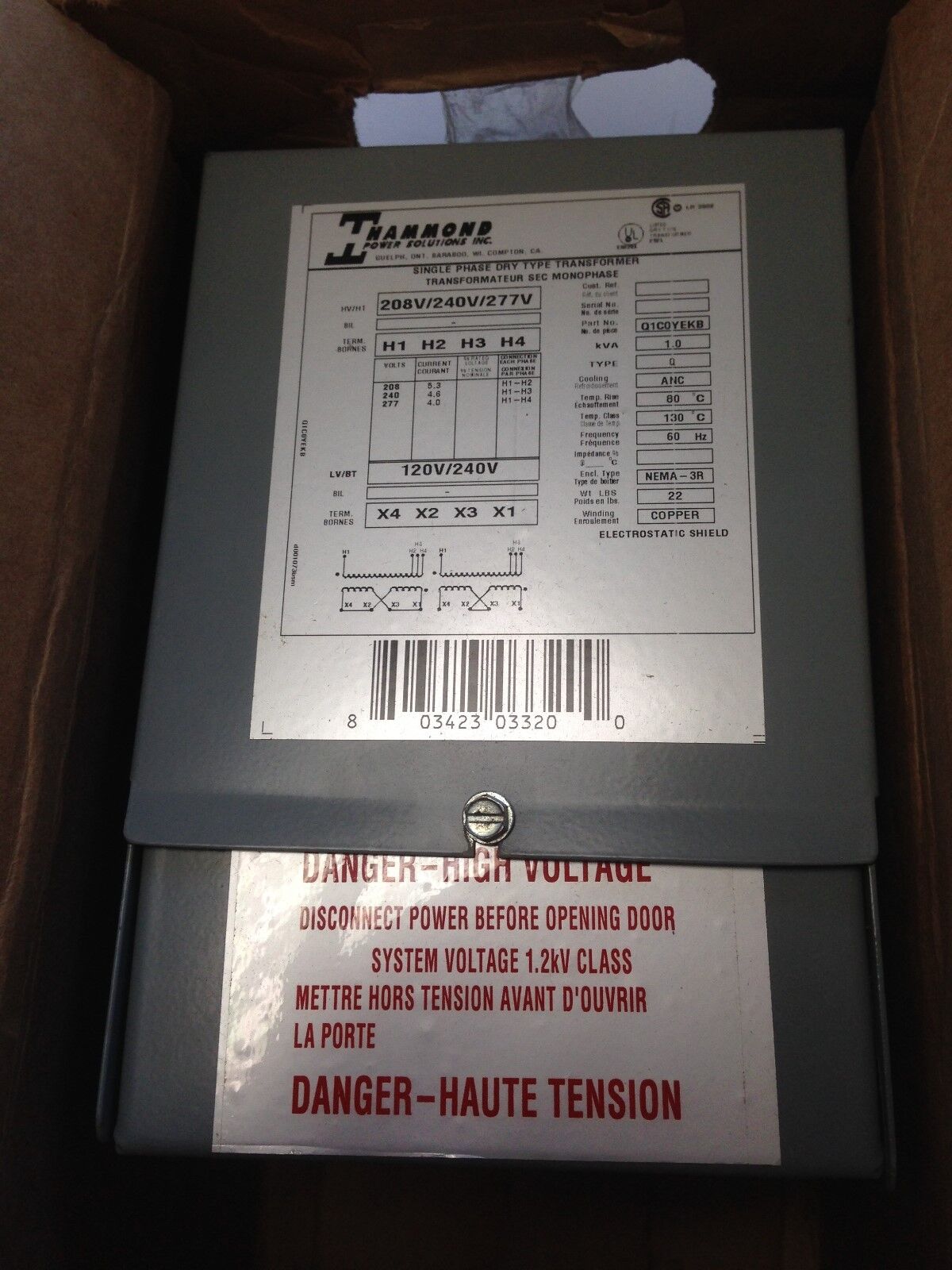 New Q1c0yekb Hammond Potted 1Ph N3r 1Kva 208/240/277-240/120 Cu,Eg