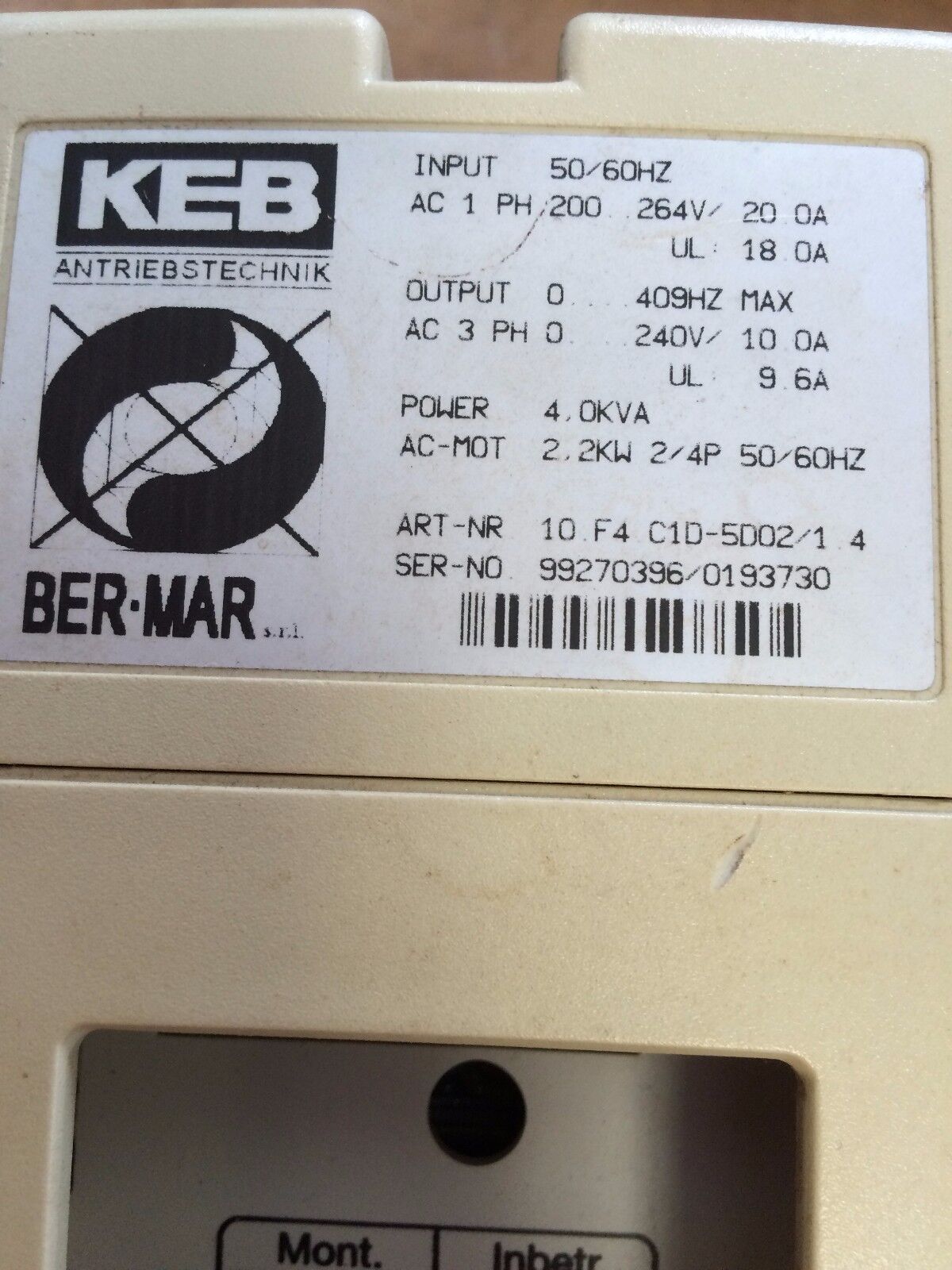 Keb 10.F4 C1d-5D02/1 4 Keb Combivert  10.F4 C1d-5002/1 4 (Part &Reapir Only),Cz