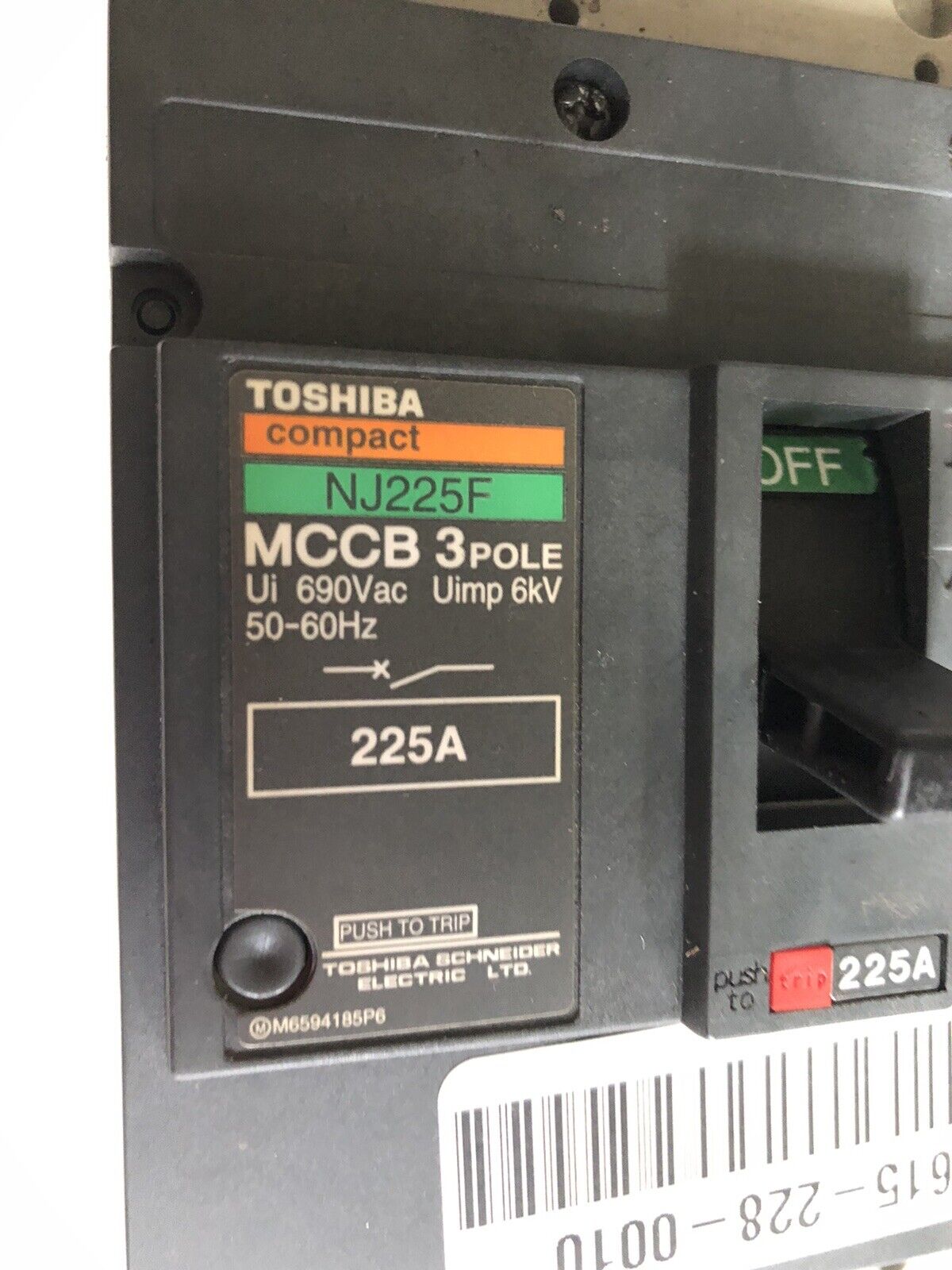 Toshiba Nj225f Mccb 3Pole,Mccb-Nj225f 3-Pole Circuit Breaker, 225 Amp,Er