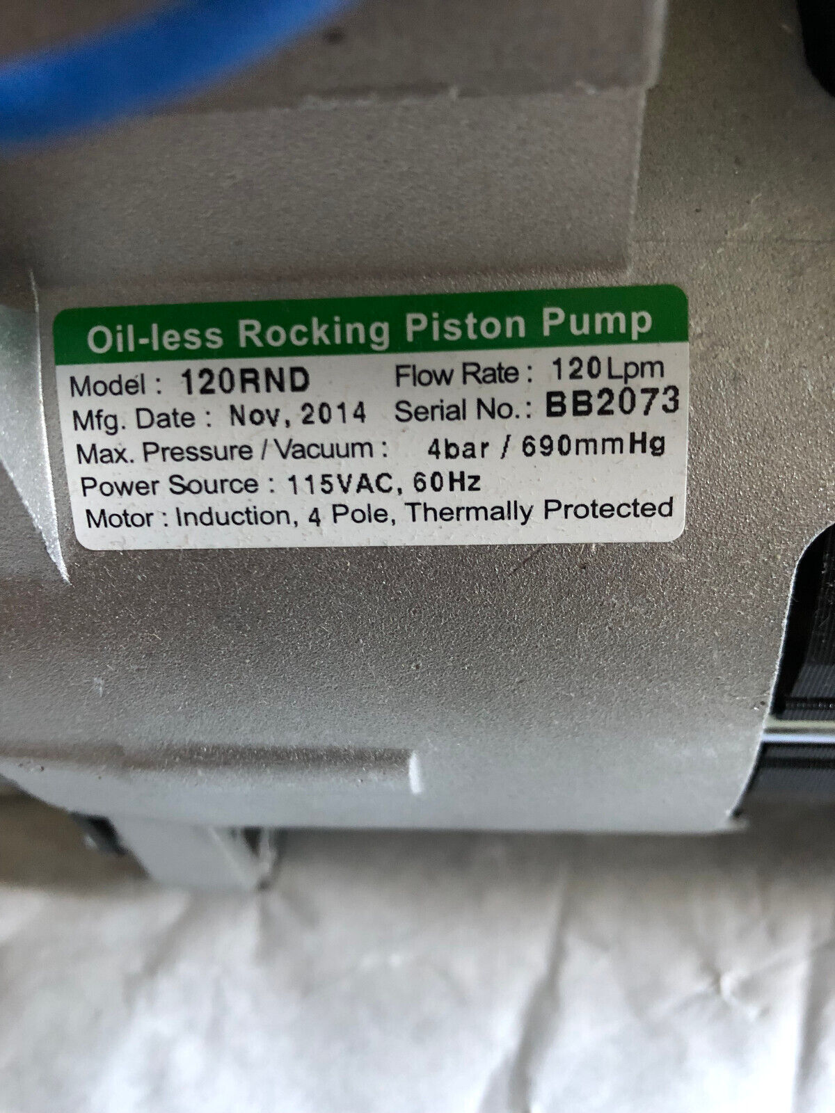 New G&M 120Rnd Oil-Less Rocking Piston Pump. 115Vac 4Bar,120Rnd-115V,An