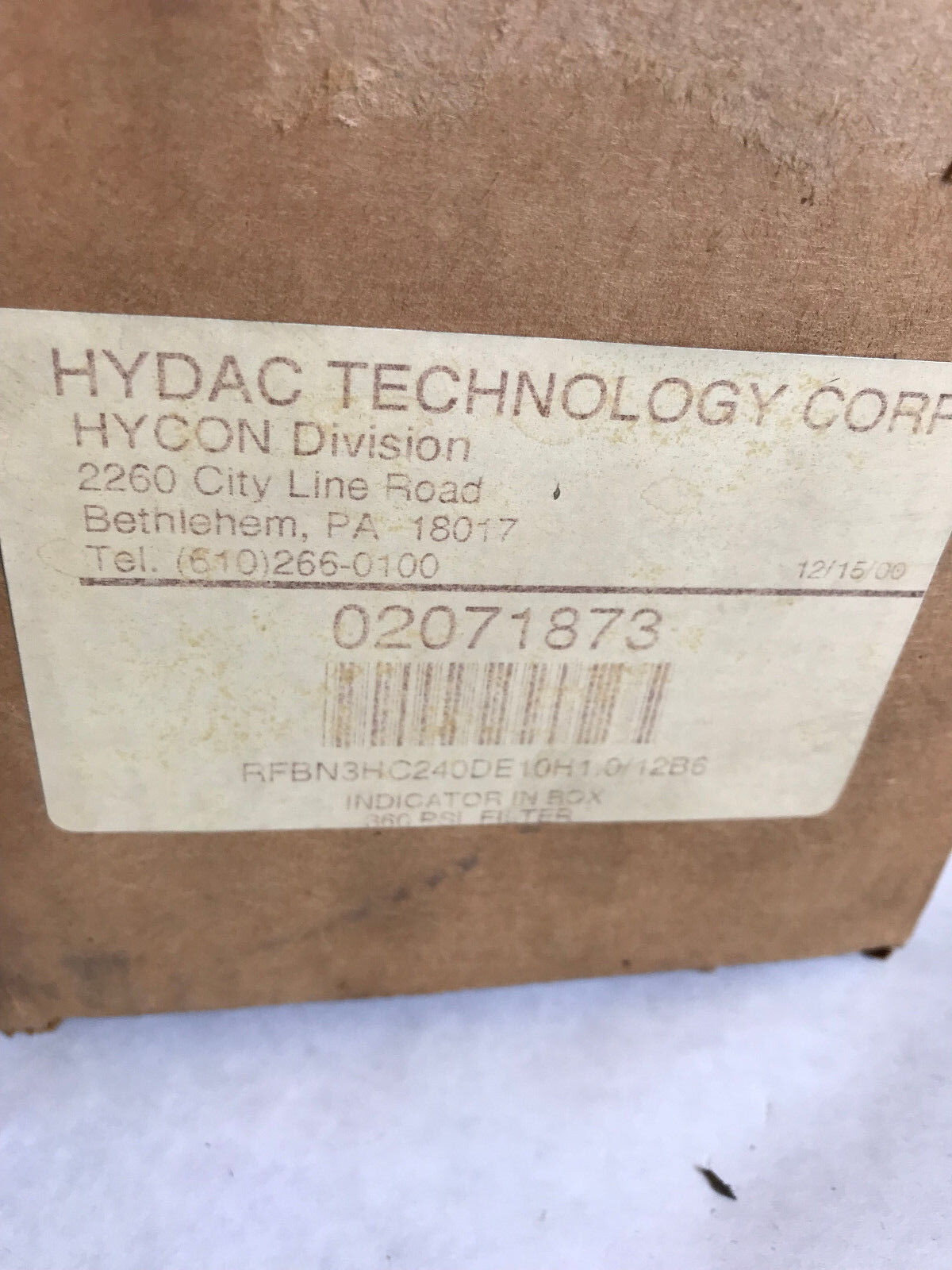 Hydac Rfbn 3Hc240de10h1.0/12B6,Filter W/ 0240R010bn3hc Element 360Psi,23/00,Ax