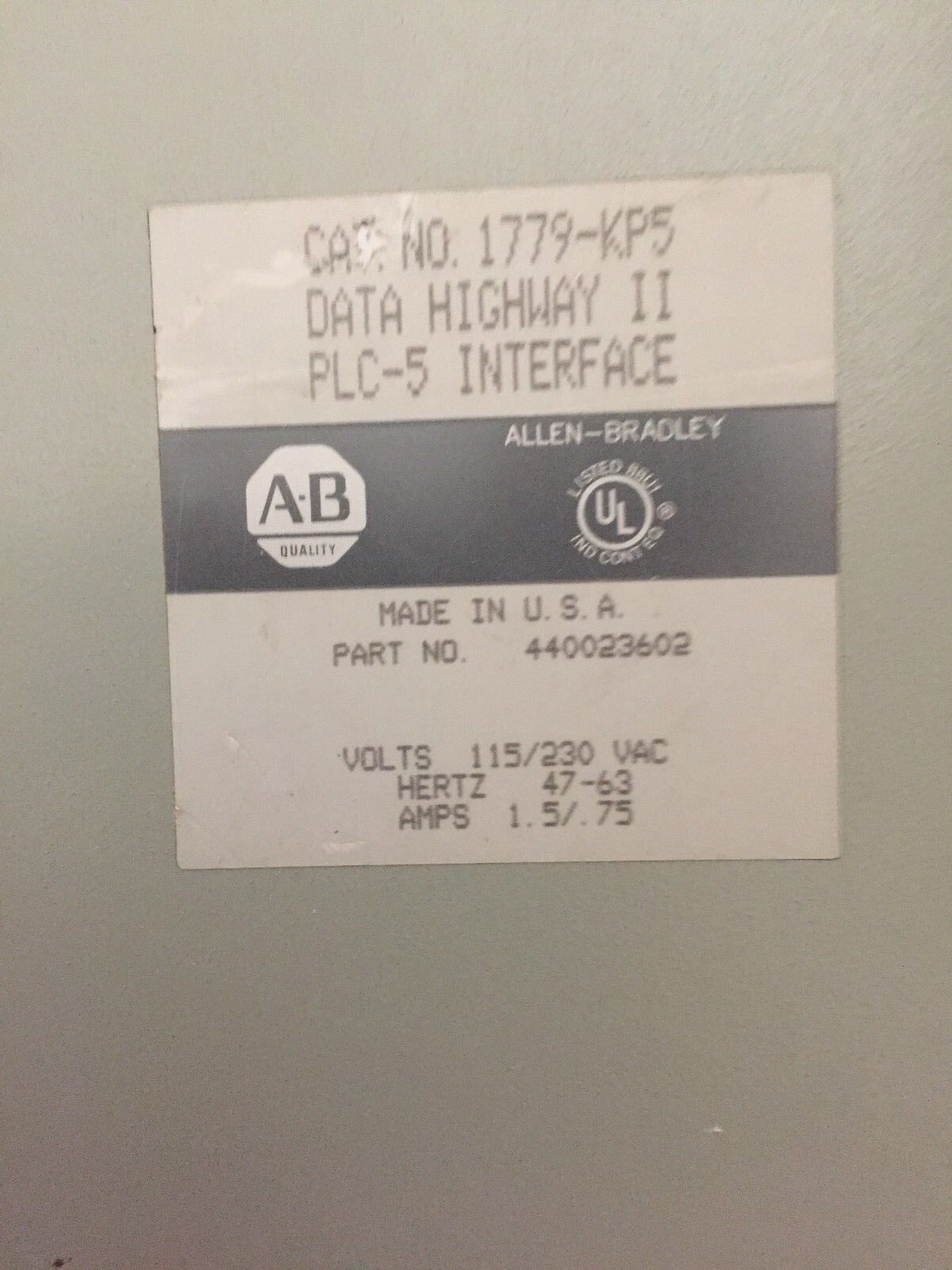 Allen Bradley 1779-Kp5,430024201,Data Highway Ii Plc-5 Interface,Fm