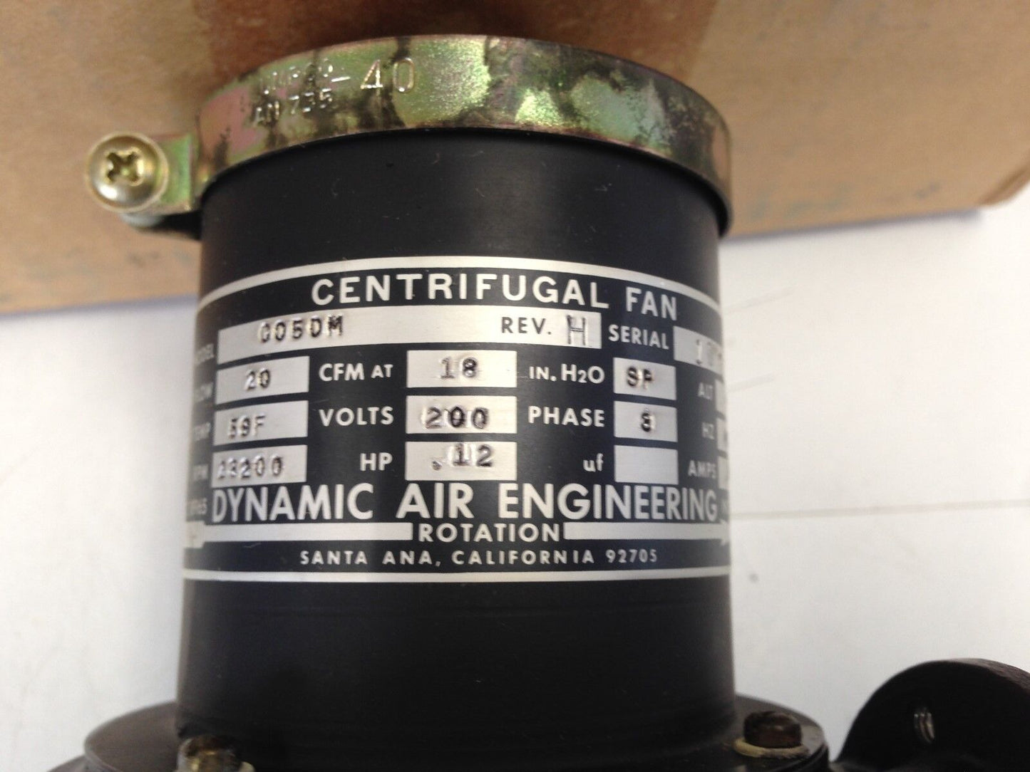 New Dynamic Air M16143alc Aircraft Centrifugal Fan G050m,20 Cfm,200 Vac,C050m,Dl