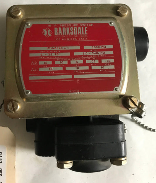 Barksdale P1h-B340-T,Pih-B340-T Pressure Switch, 2000 Psi,Si