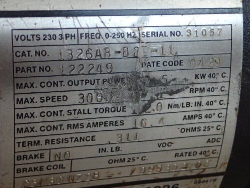 Allen Bradley 1326Ab-B2t-11,22249,1326Ab-B27-11 Ac Servo Motor,1326Ab-B23-11,Ex