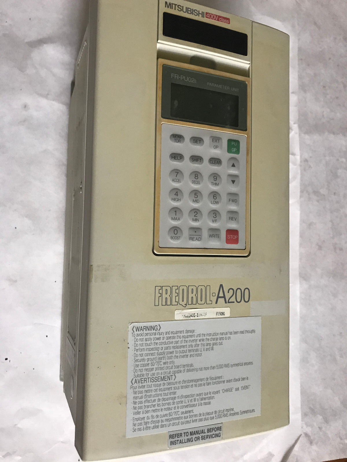 Mitsubish Fr-A240e-3.7K-Tf,Freqrol-A200,460V 5Hp Inverter Ac Drive 400V Class,Aj
