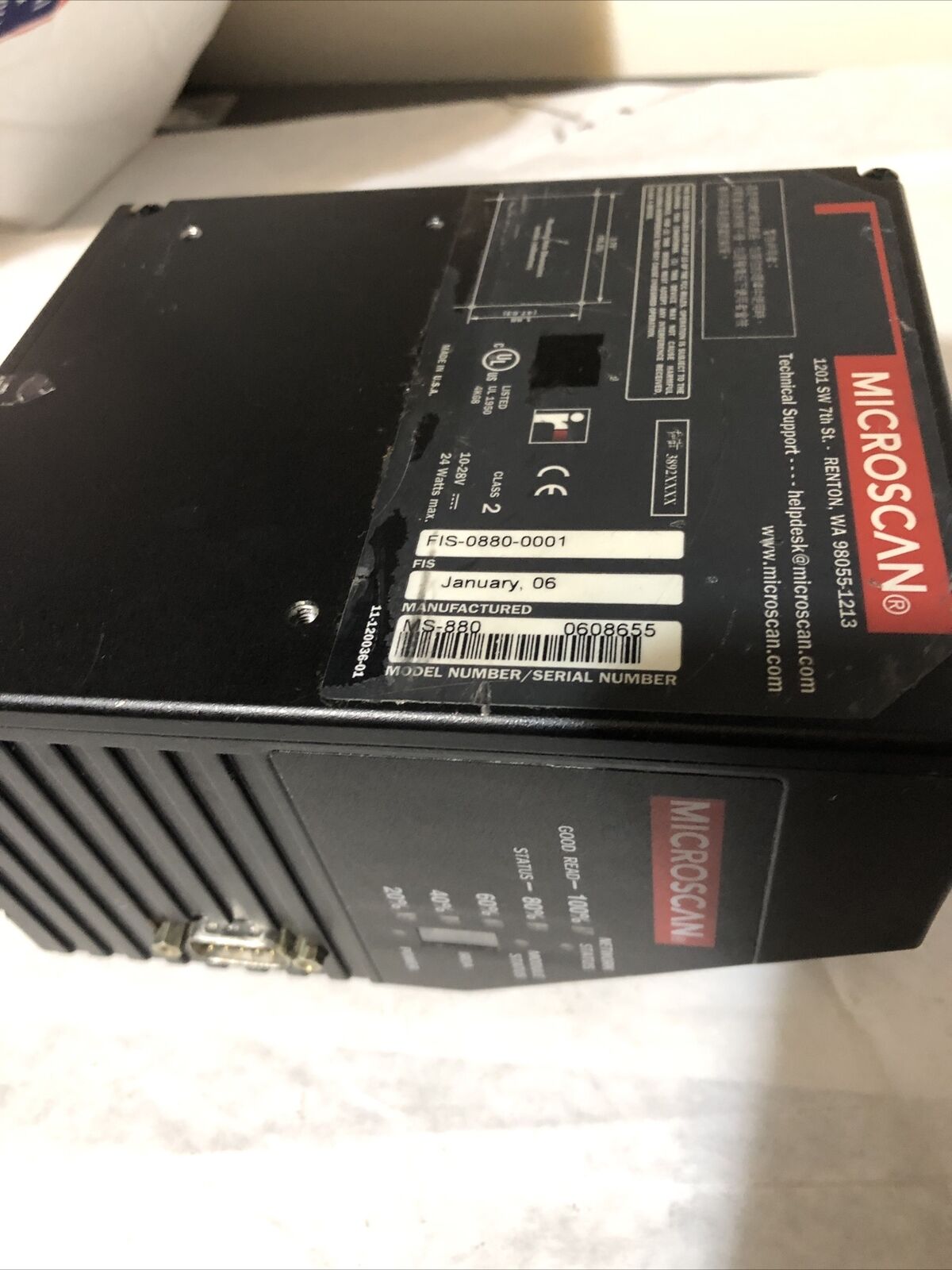 Microscan Fis-0880-0001 Bar Code Scanner Long Range Rs232/485 10-28V,Eh,Bk