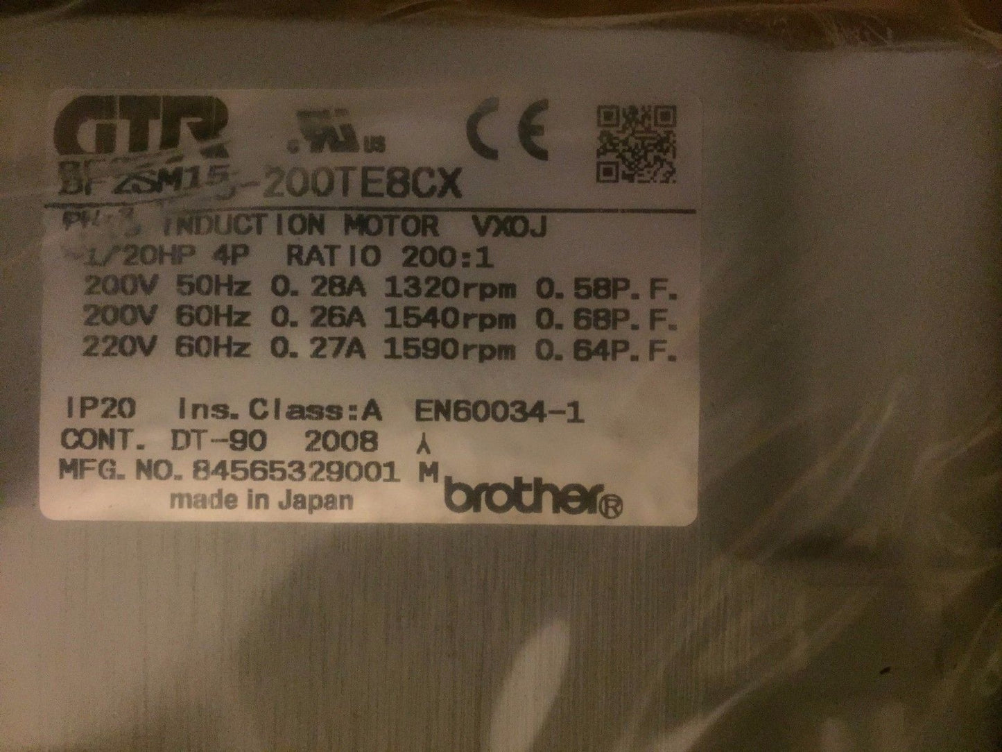 New Brother Bf2sm15-200Te8cx Gtr Gearmotor Induction Motor, 220V, 1/20Hp,Bv
