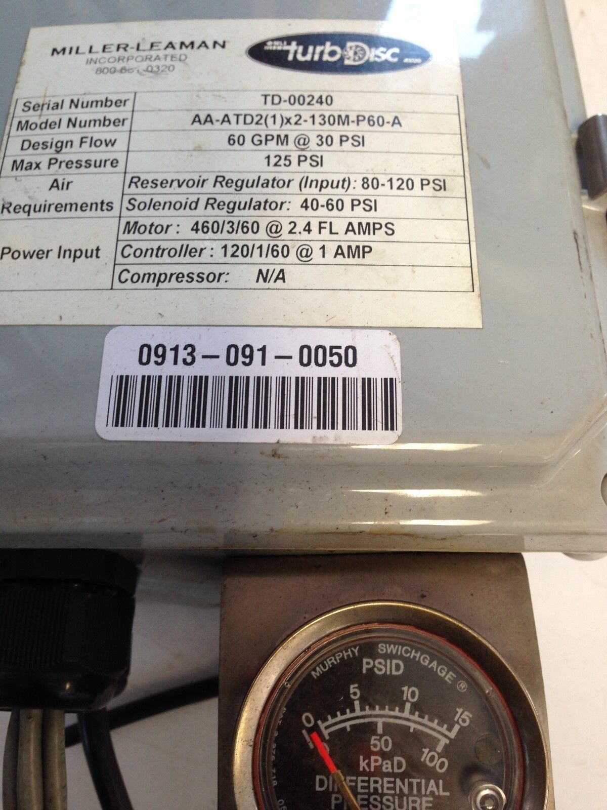 Miller-Leaman Aa-Atd2(1)X2-130M-P60-A Turbodisc Controller 24Vdc,Sa12,Dh