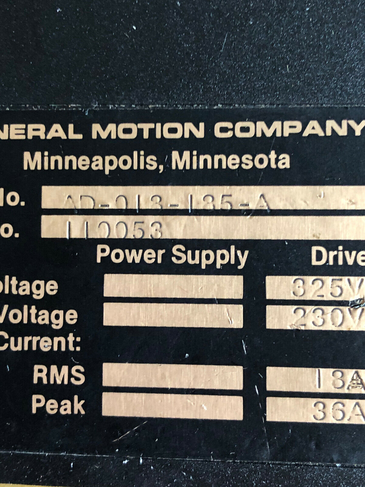 General Motion Ad-018-185-A,Ad-018-135-A Axis Drive Trueservo,Ad-013-135-A,Fm