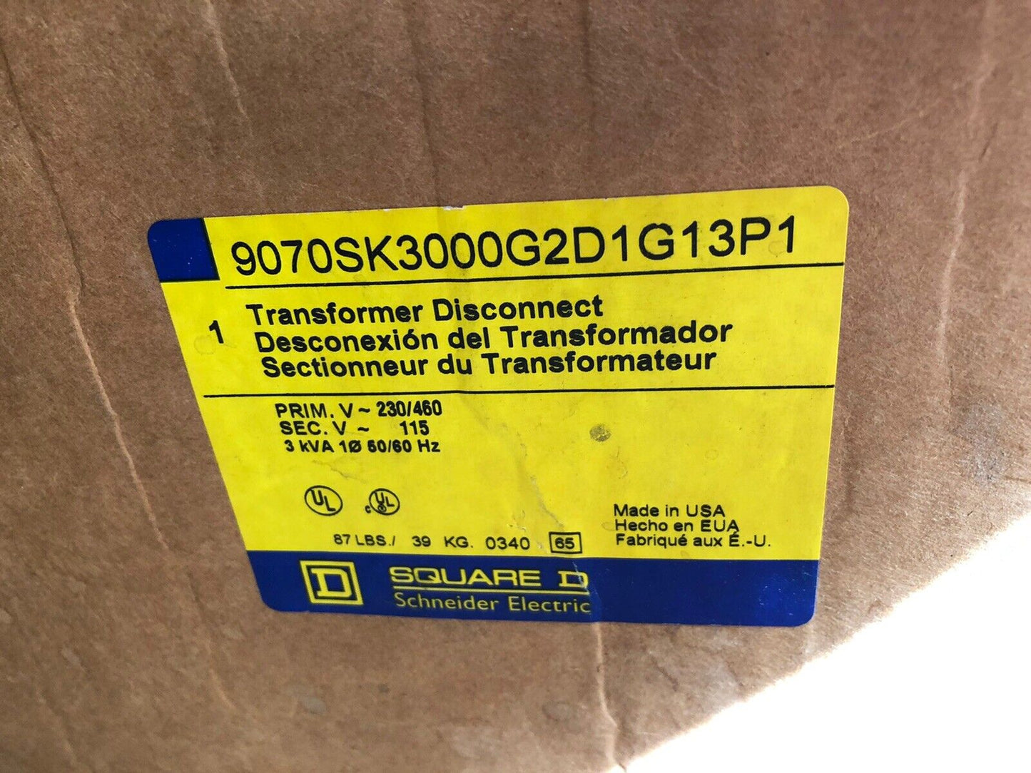 New Square D 9070-Sk3000g2d1g13p1,Sk3000g2,Class 9070 Transformer Disconnect,Ghb
