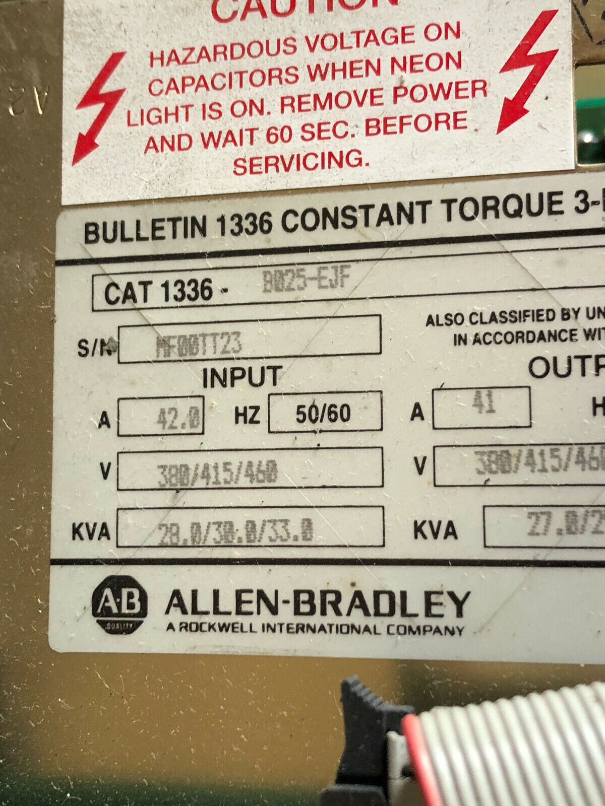 Allen Bradley 1336-B025-Ejf,1336-Bo25-Ejf 3-Phase Ac Drive,42.0 A,28.0/30/33,Ew
