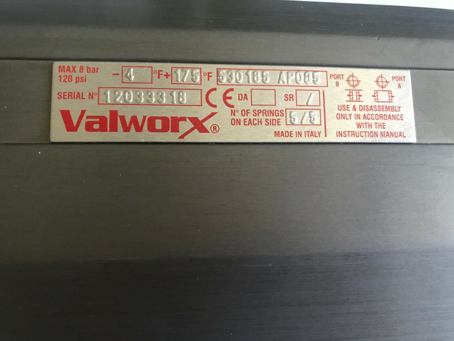 Valworx 530185 Ap085 Air Actuator, 1 1/2 F05-F07,1-1/2" 1000Wog Cf8m,529102A,Sk