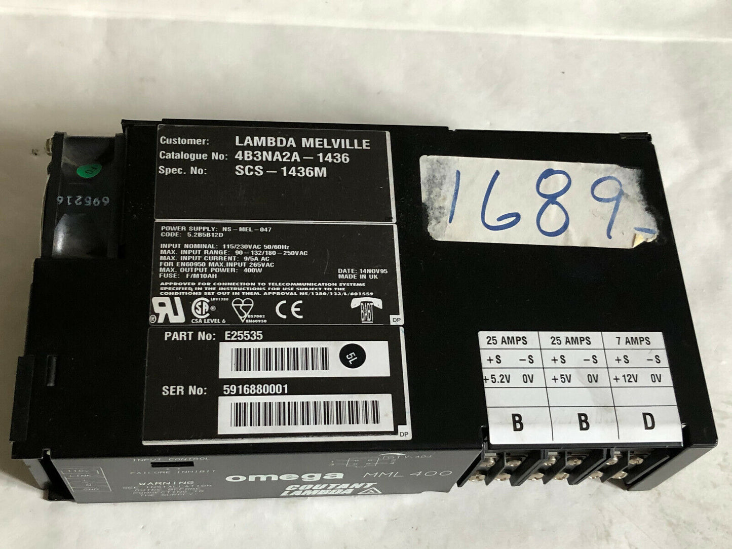 New Lambda 4B3na2a-1436, Scs-1436M,Omega Mml400,Power Supply,Mml400-E25535,Bm