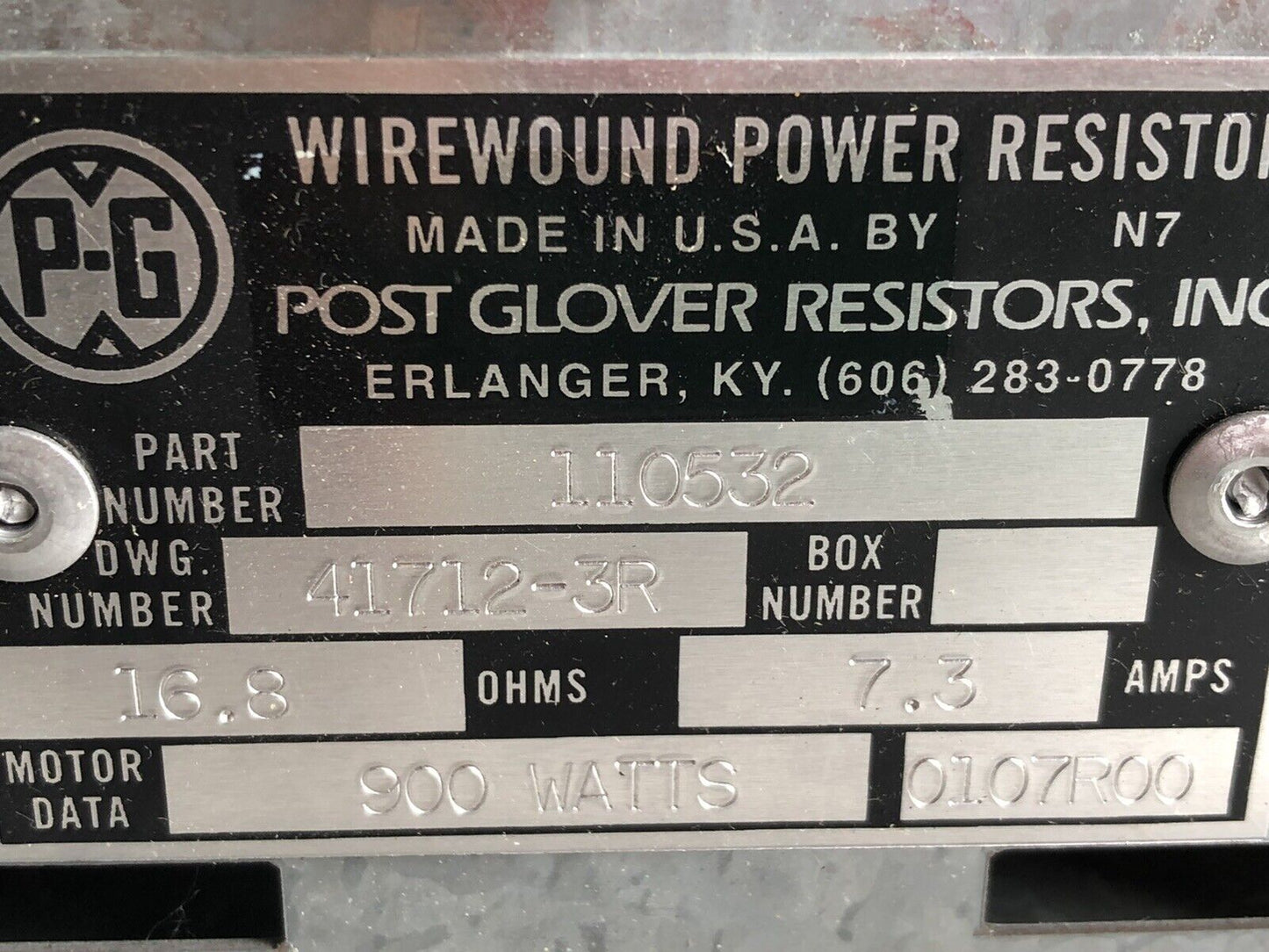 Wirewound 110532,41712-3R Genteq Resistor 5%Duty Cycle 25Hp W/Nema 3R,7.3A,Bb
