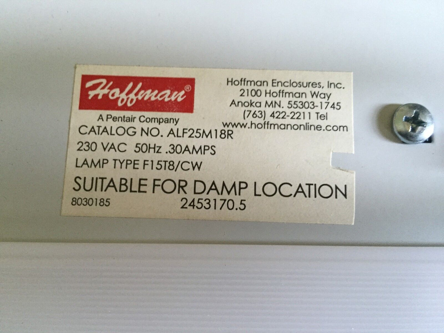 New Lot 2 Hoffman Alf25m18r,230V .30Amps,F15t8/Cw Suitable For Dampt Location,Dl