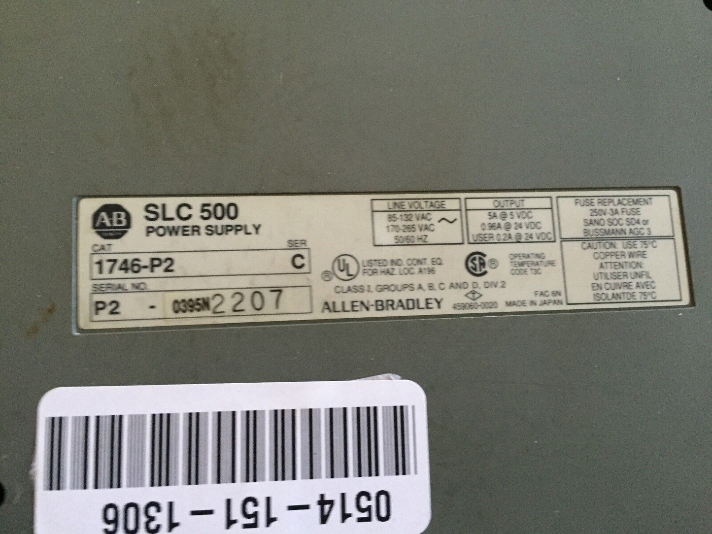 Allen Bradley Slc-500,1746-P2,1746-A7 Plc System,5/02 Cpu,1747-L524,Be