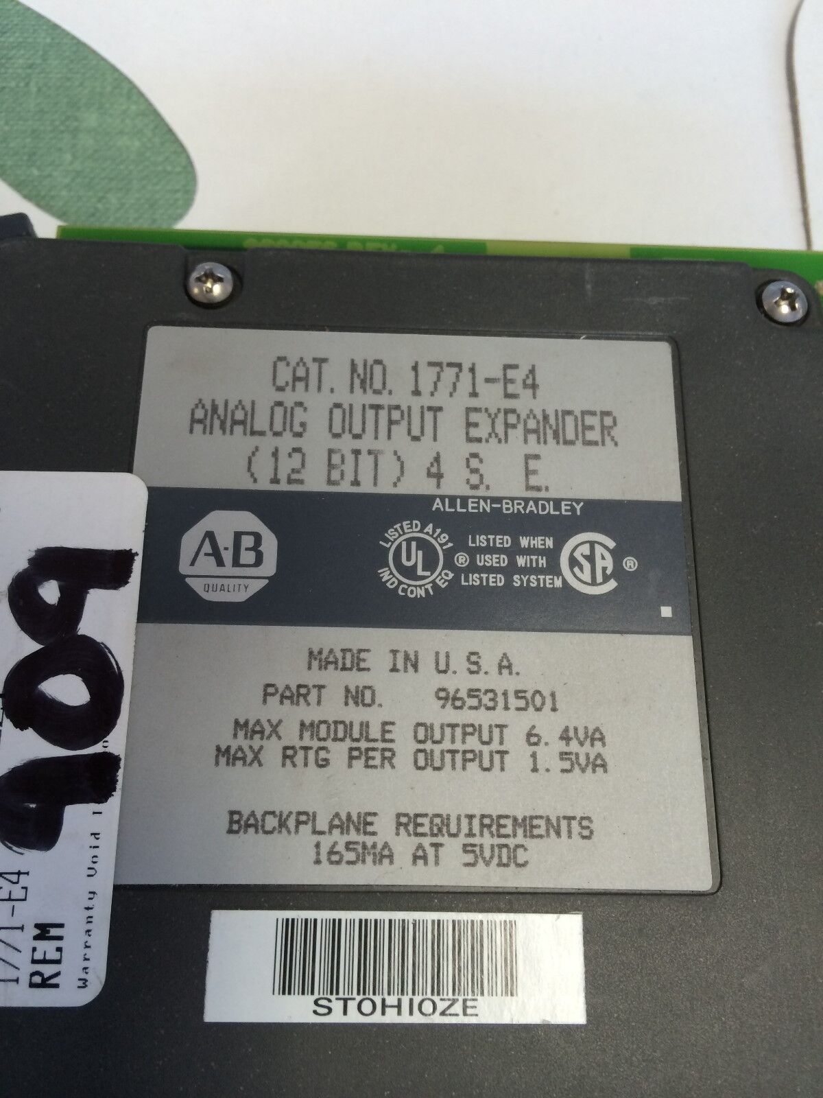 Allen Bradley 1771-E4,12 Bit Analog Output Expander Module A-B 1771-E4,Bf,Fj