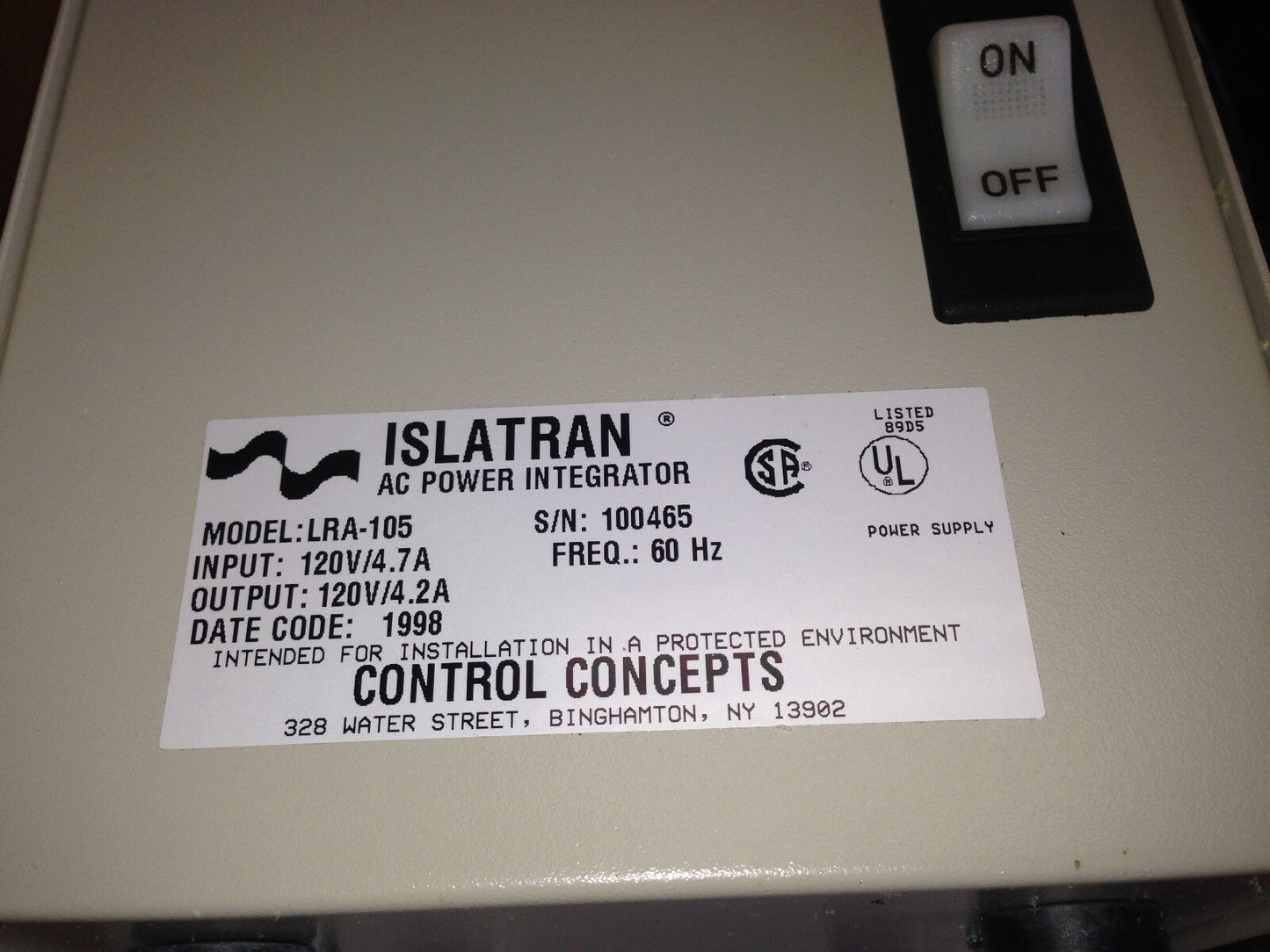 New Islatran Lra-105 Control Concepts 120V,Eg
