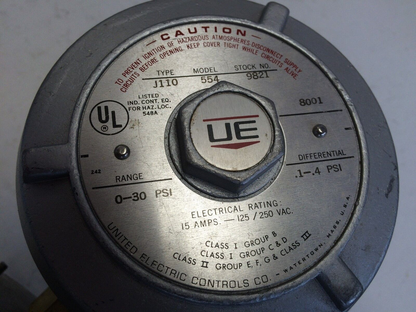 Ue Ji10 554,United Electric J110 554 9821 Pressure Switch 0-30Psi Ss 1/4" Npt,Ej