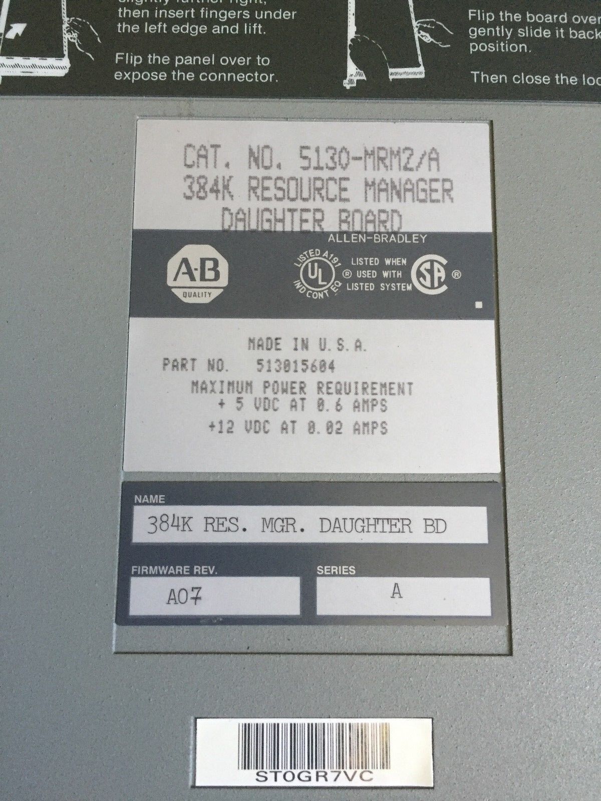 Allen Bradley 5130-Mrm2/A, 384K Resource Manager Daughter Board,En,Ew