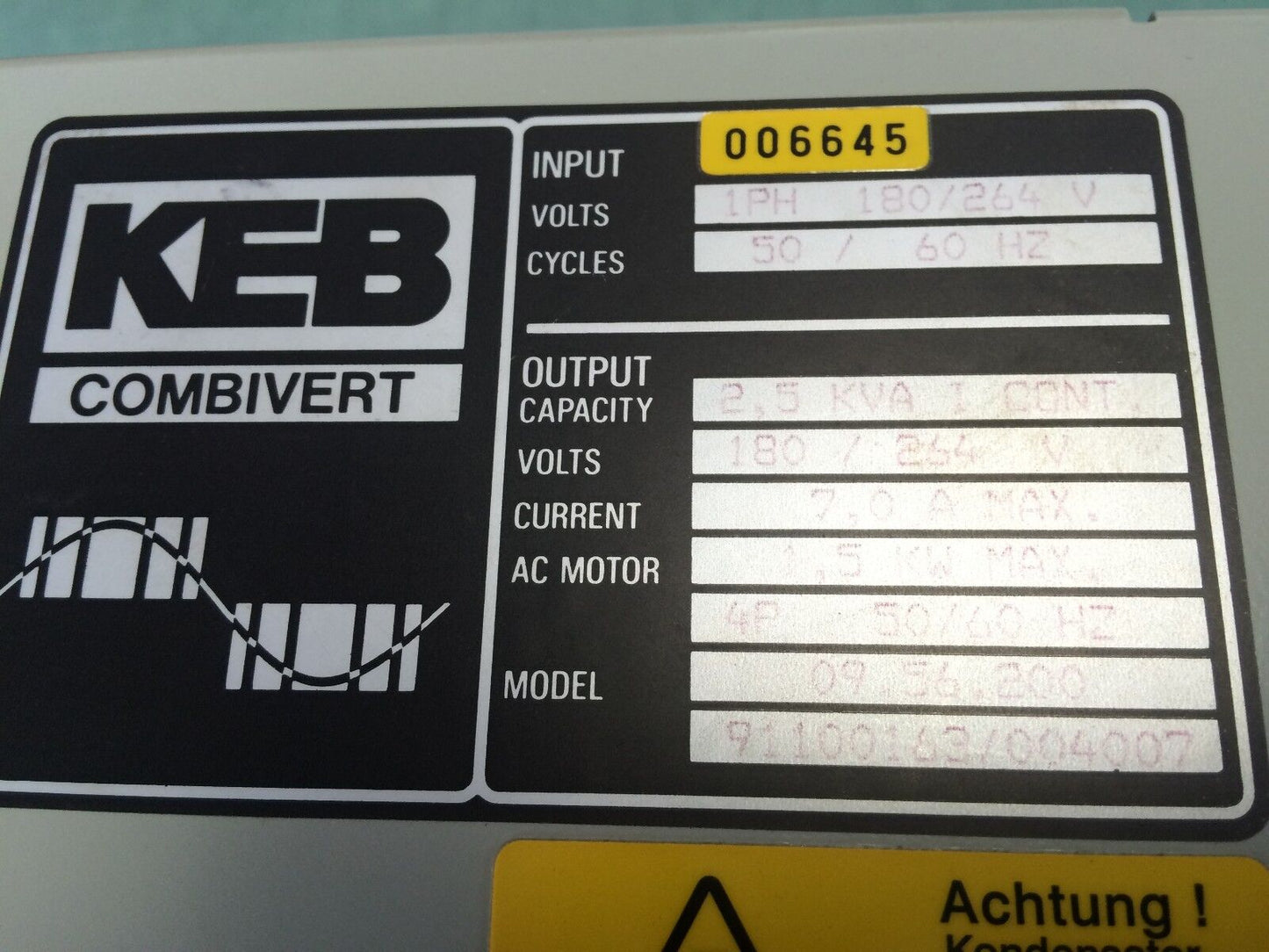 Keb Combivert 09.56.200,1.5 Kw Max,7.0A, 91100158/004007, Bcz5/120C/010B,Bv